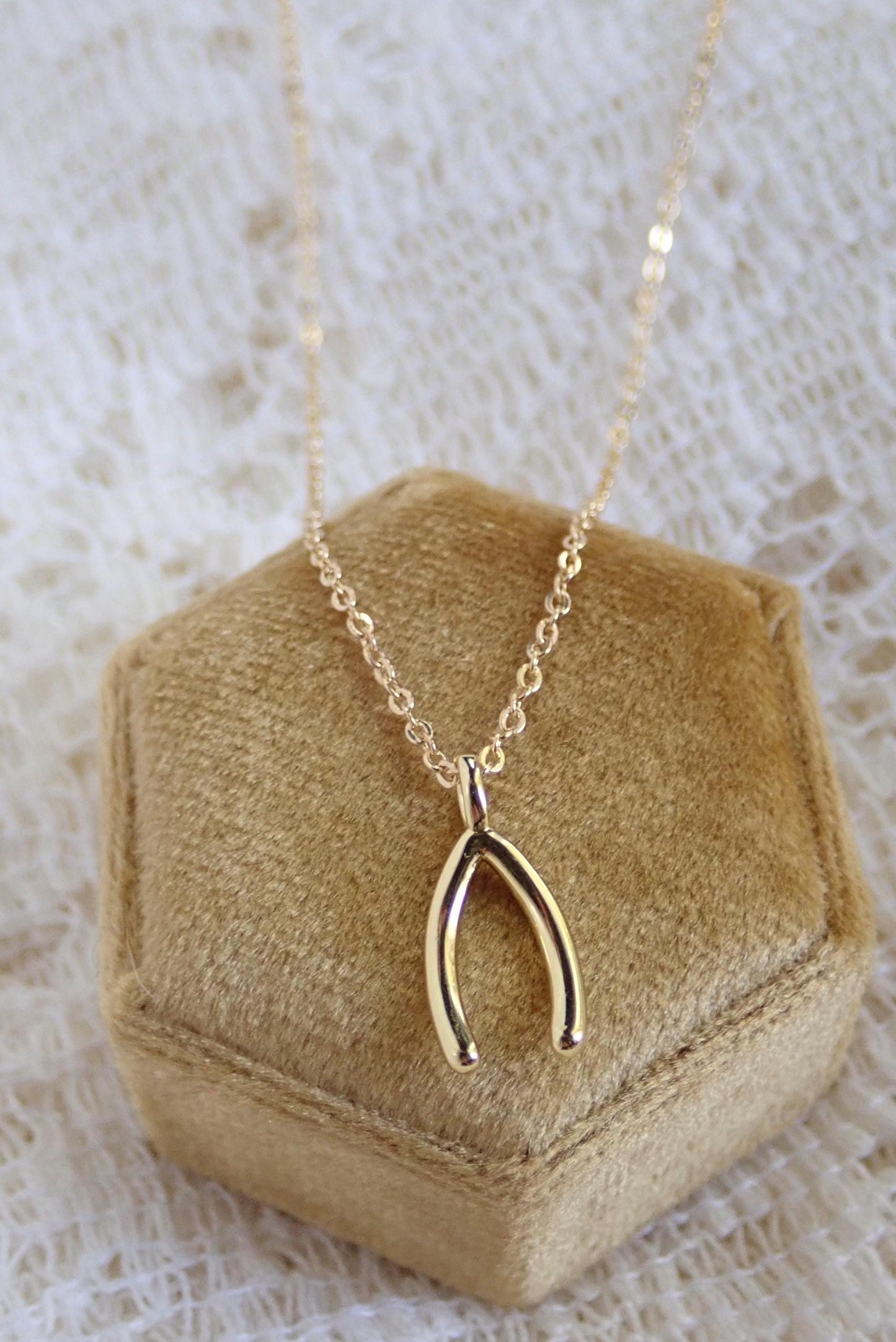 Gold Wishbone Necklace 18k Gold Fill Lucky Charm Pendant - Protection Good Luck Gift