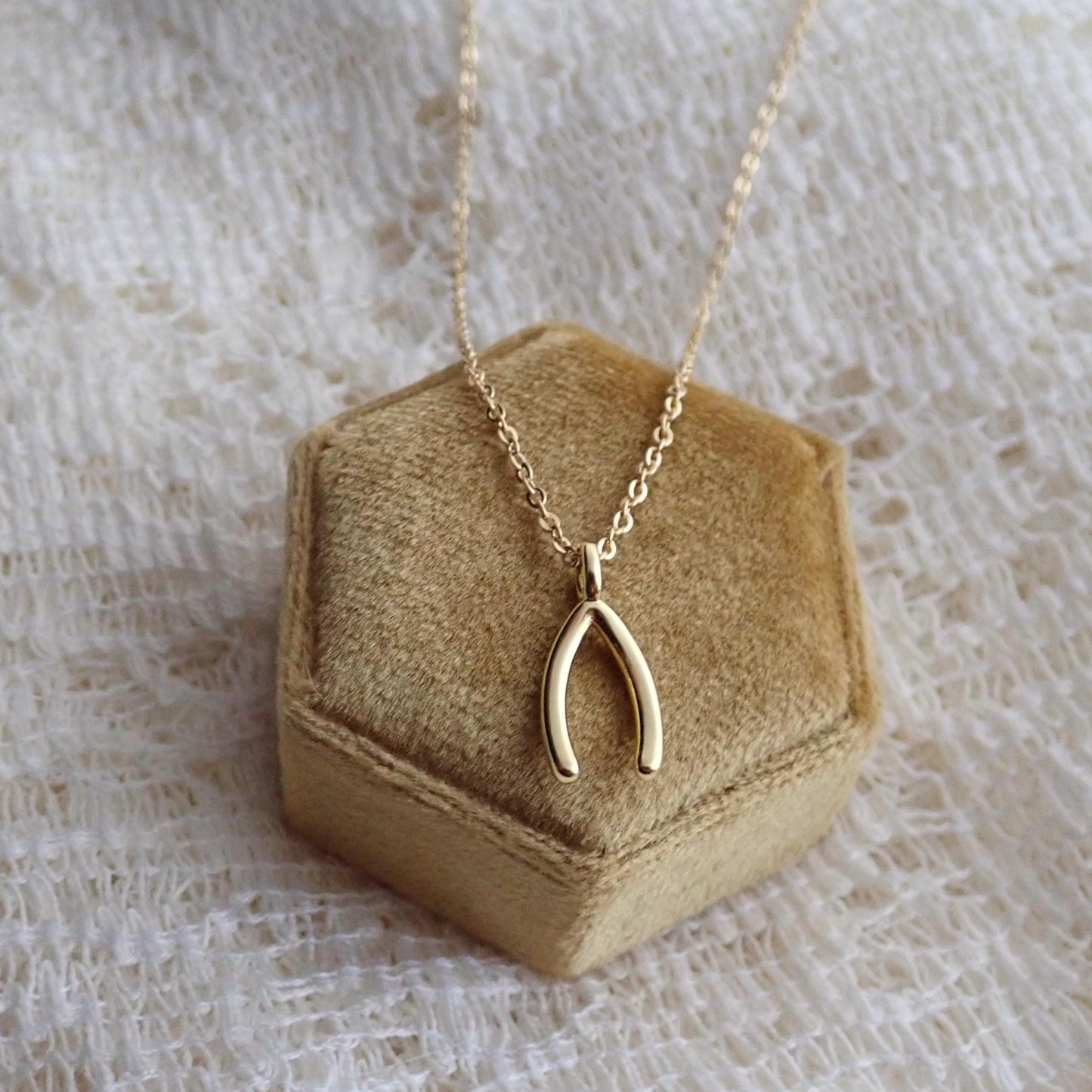 Gold Wishbone Necklace 18k Gold Fill Lucky Charm Pendant - Protection Good Luck Gift