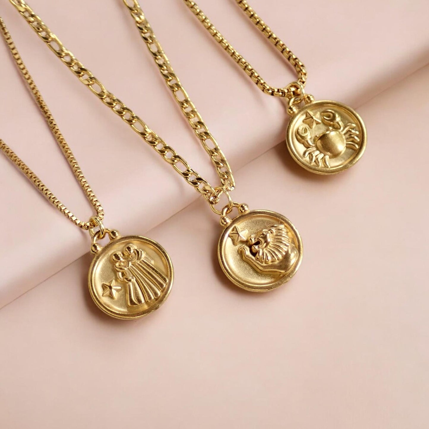Zodiac Pendant Necklace, Gold Coin Zodiac Necklace, Dainty Zodiac Necklace, Star Sign Necklace,Gold Medallion Necklace,Personalized Gift Her