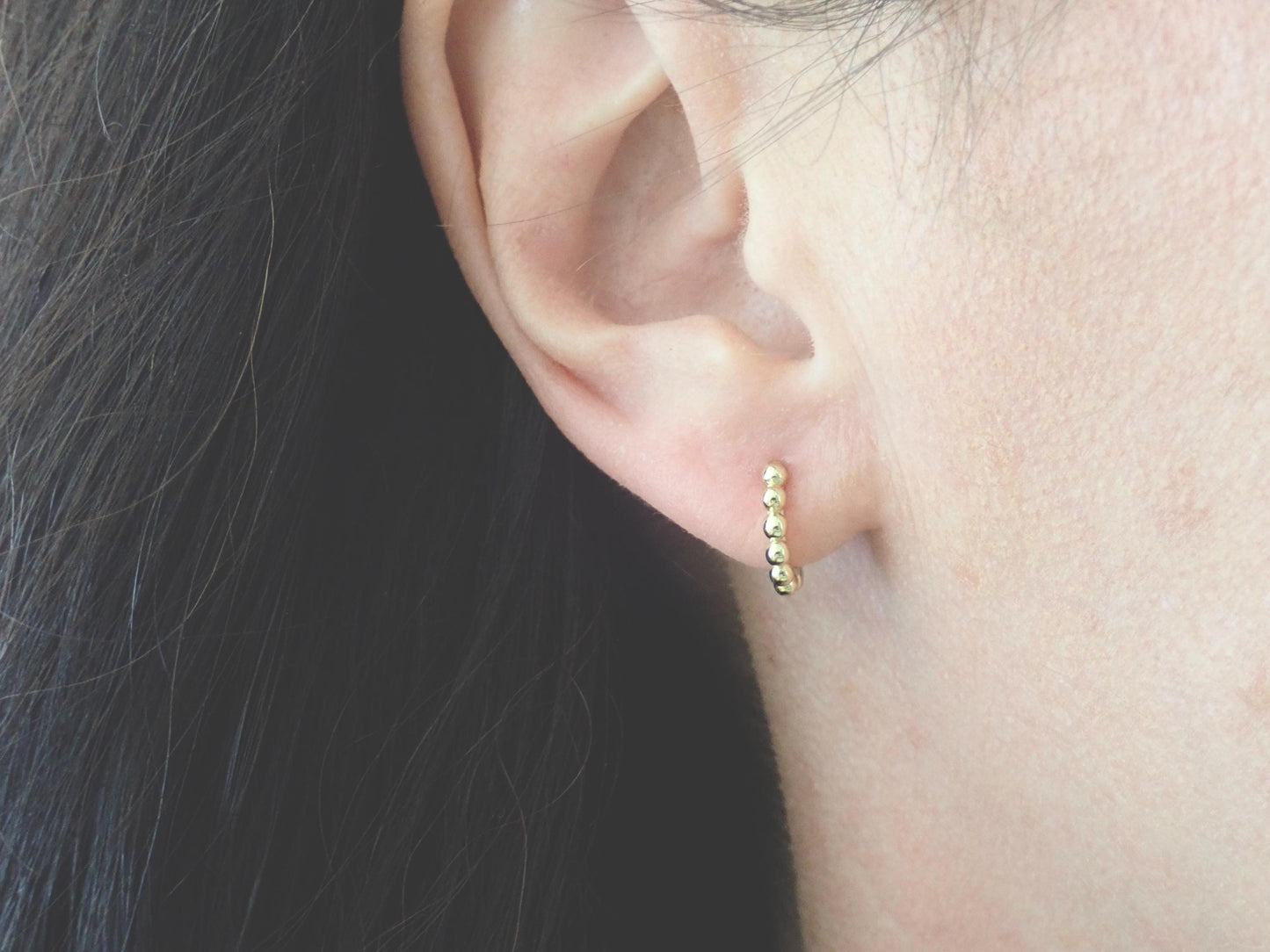 Beaded Gold Huggie Hoop Earrings – 18k Gold Over Sterling Silver, Tiny Everyday Hoops in 6mm–9mm Sizes