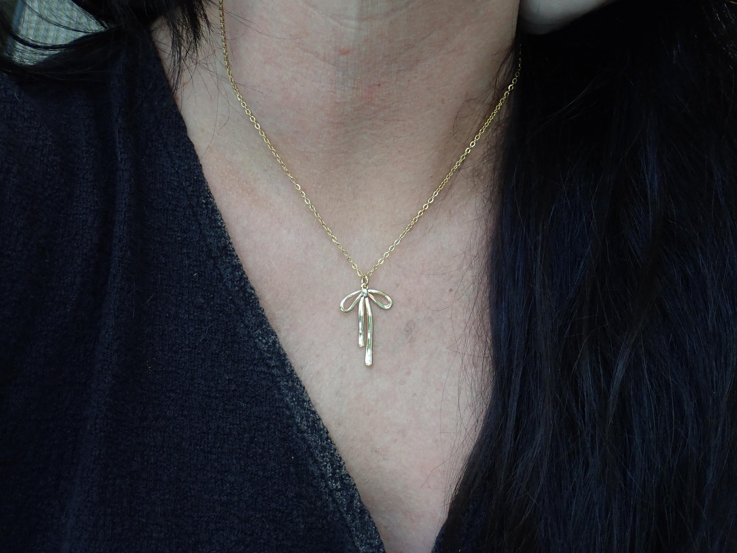 Coquette Bow Necklace - Waterproof Gold Fill Bow Pendant and Chain, Everyday Wear Jewelry