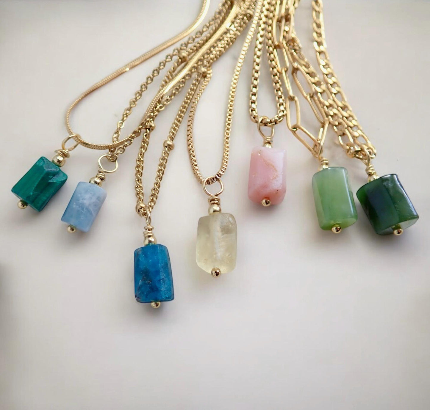 Dainty Gemstone Necklace • Natural Barrel Stone Pendant • 18K Gold Filled Chain Options • Minimalist Layering Necklace • Birthstone Gift for Her