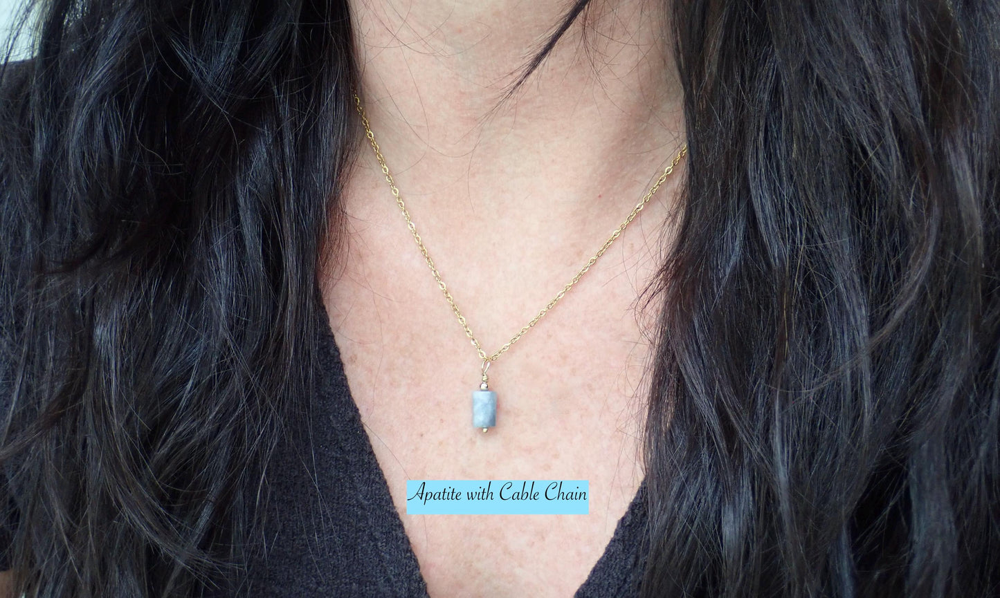 Dainty Gemstone Necklace • Natural Barrel Stone Pendant • 18K Gold Filled Chain Options • Minimalist Layering Necklace • Birthstone Gift for Her