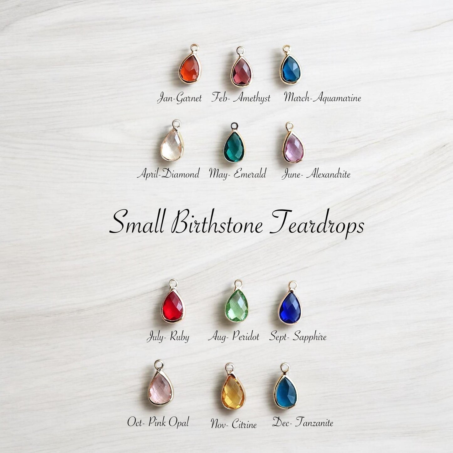 Gemstone Birthstone Necklace Charms, Add-On Charms - Removable Slide On Charm