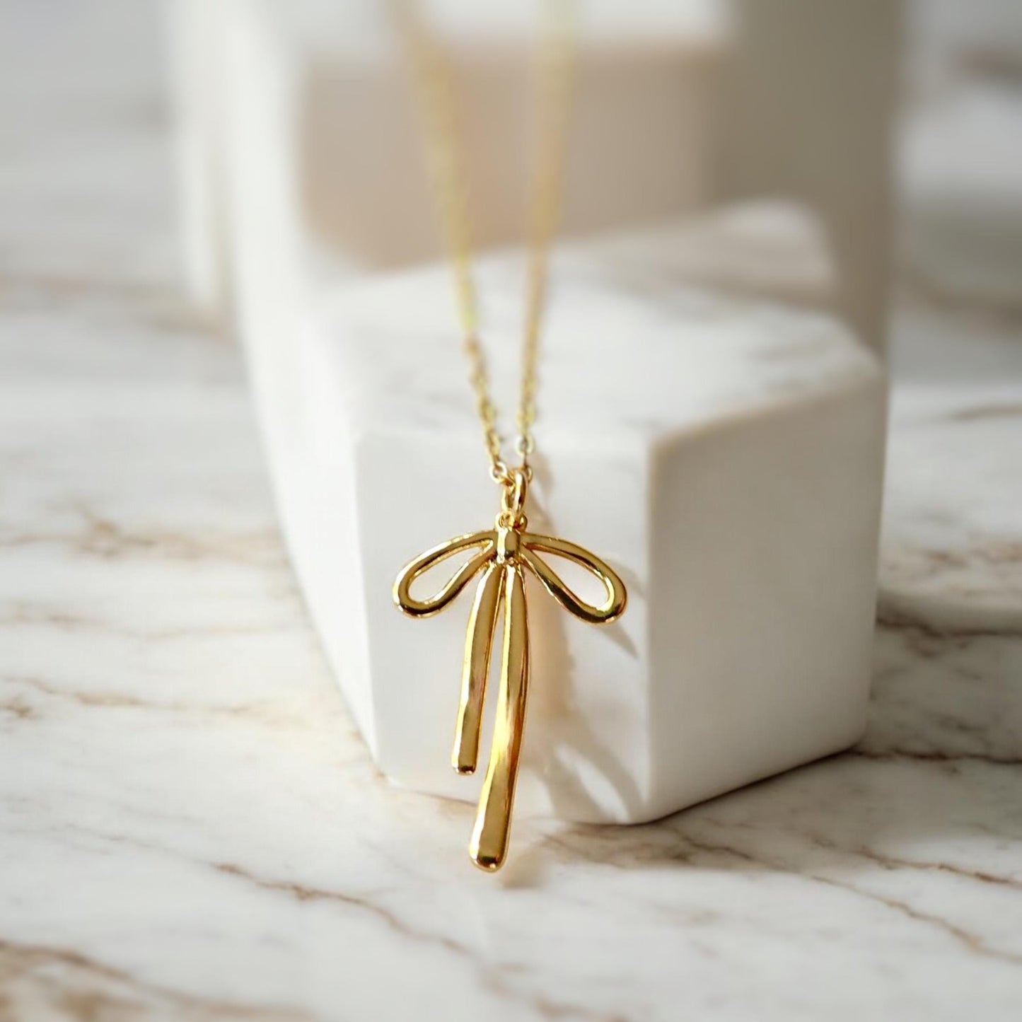 Coquette Bow Necklace - Waterproof Gold Fill Bow Pendant and Chain, Everyday Wear Jewelry