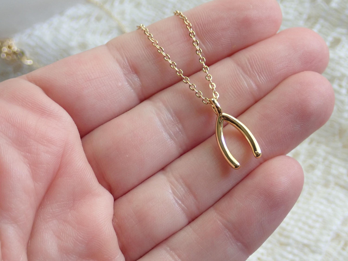 Gold Wishbone Necklace 18k Gold Fill Lucky Charm Pendant - Protection Good Luck Gift