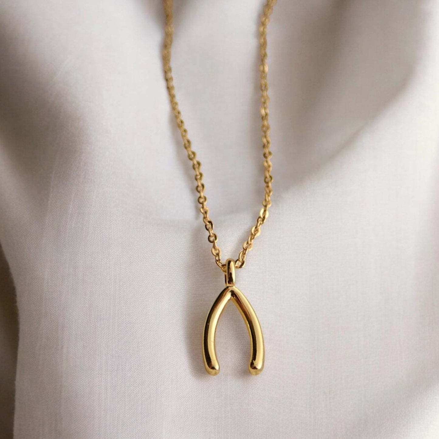 Gold Wishbone Necklace 18k Gold Fill Lucky Charm Pendant - Protection Good Luck Gift