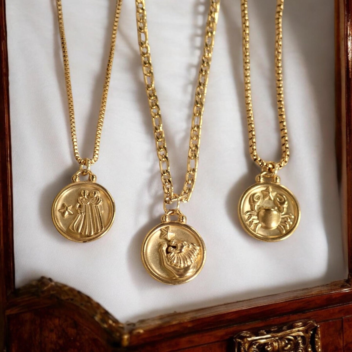 Zodiac Pendant Necklace, Gold Coin Zodiac Necklace, Dainty Zodiac Necklace, Star Sign Necklace,Gold Medallion Necklace,Personalized Gift Her