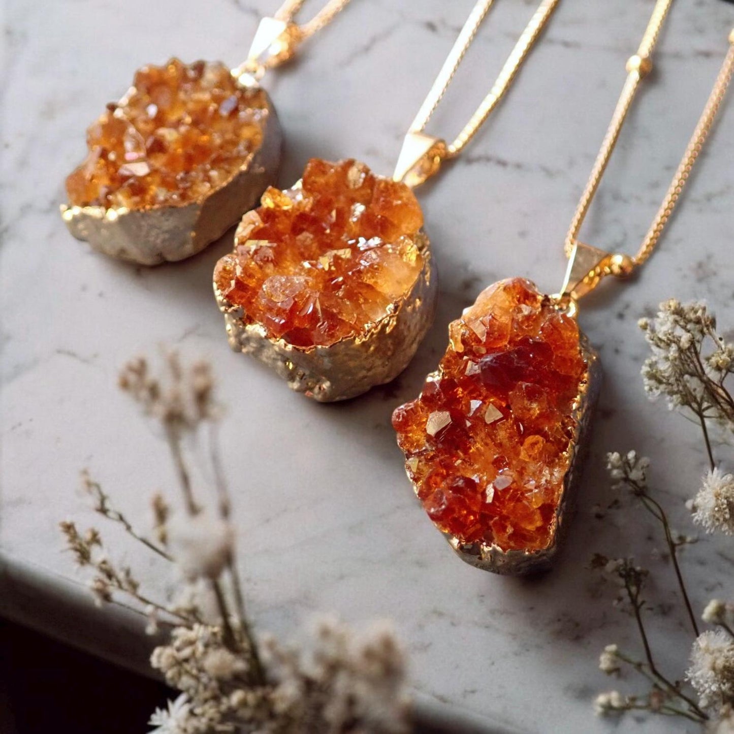 Chunky Raw Citrine Necklace Necklace - Gold Druzy Statement Necklace , November Birthstone Jewelry
