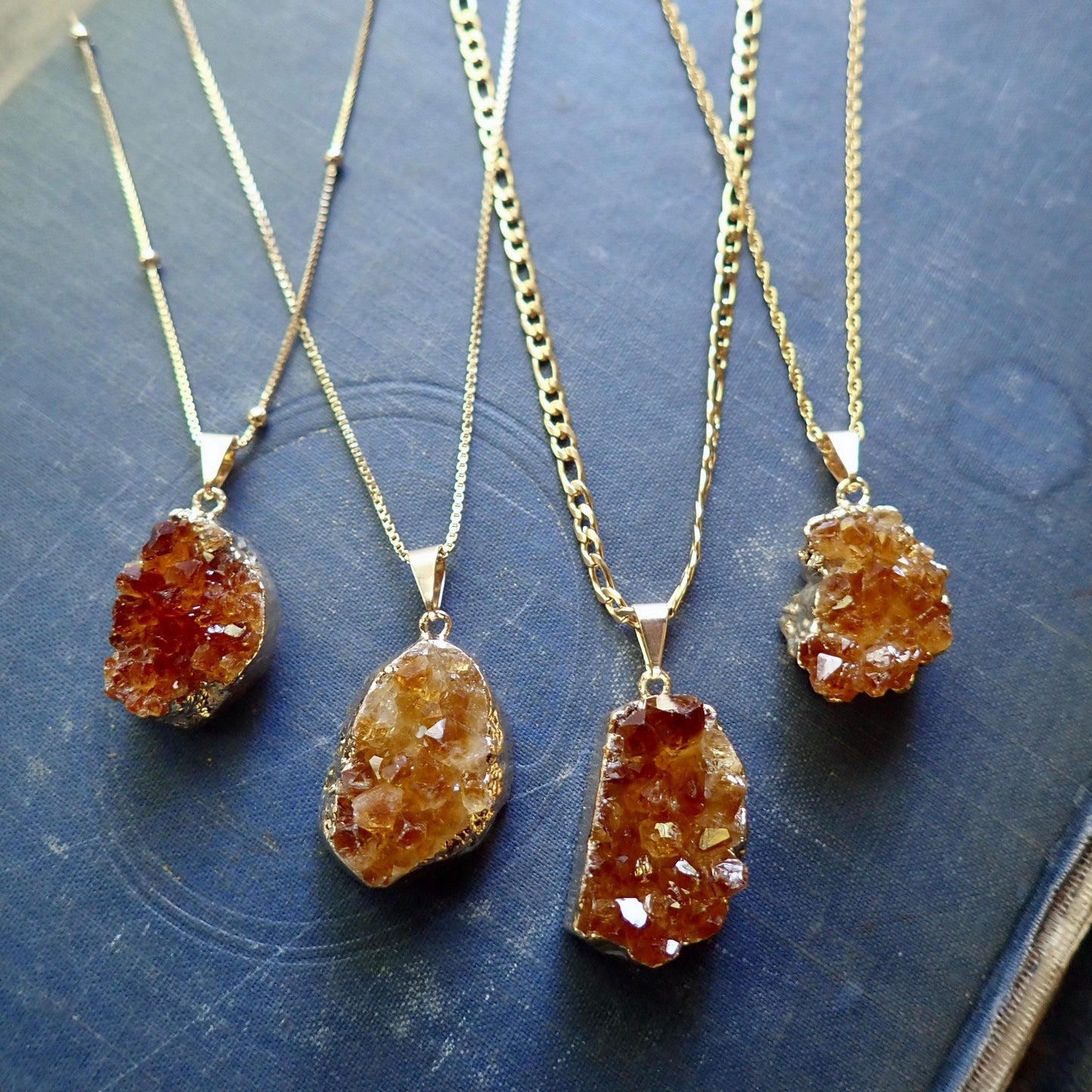 Chunky Raw Citrine Necklace Necklace - Gold Druzy Statement Necklace , November Birthstone Jewelry