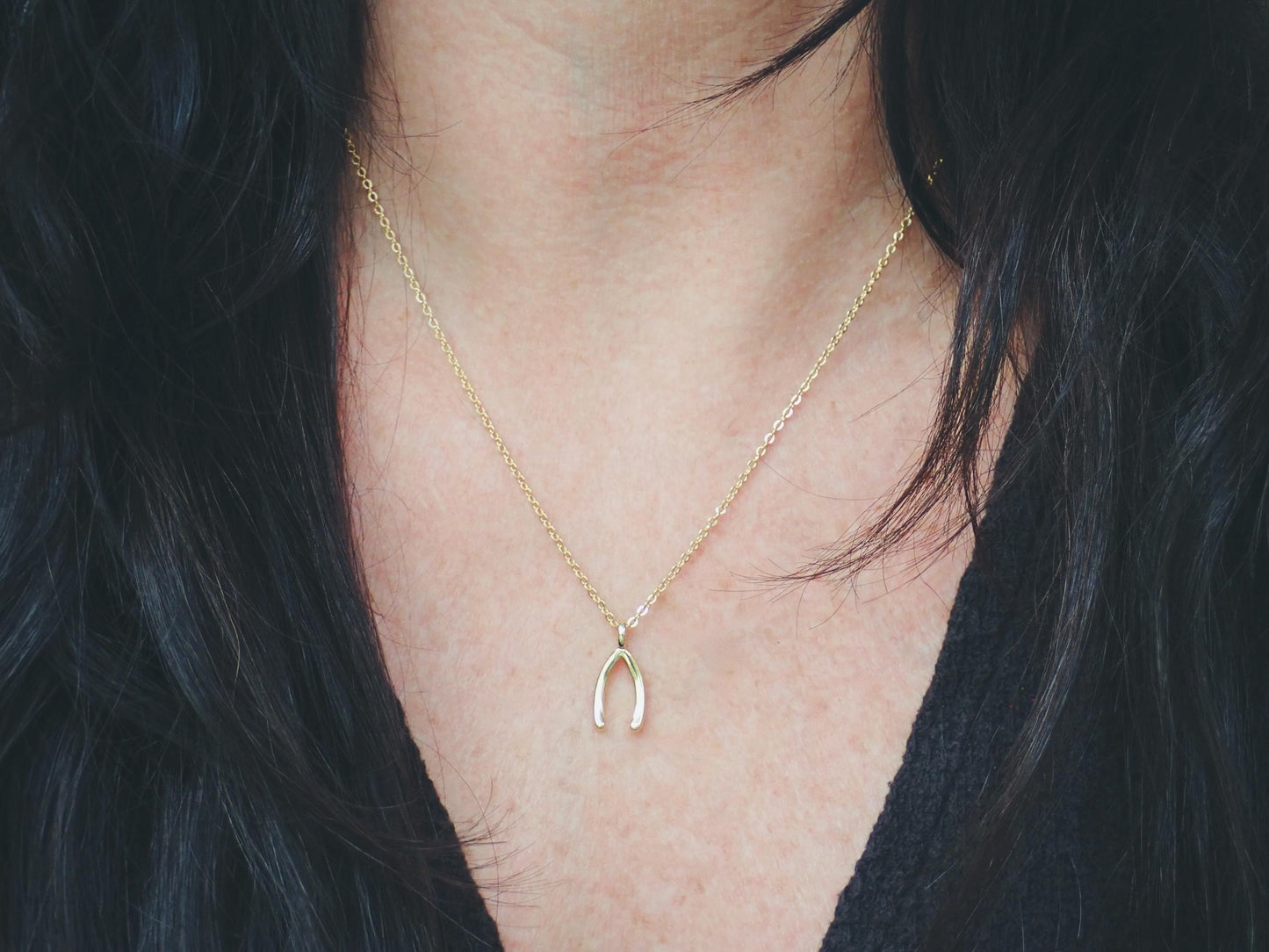 Gold Wishbone Necklace 18k Gold Fill Lucky Charm Pendant - Protection Good Luck Gift