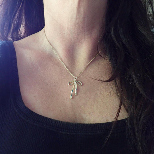 Minimalist Bow Necklace – No Tarnish Gold or Silver Fill Pendant on 18k Gold Fill Chain, Simple Elegant Jewelry