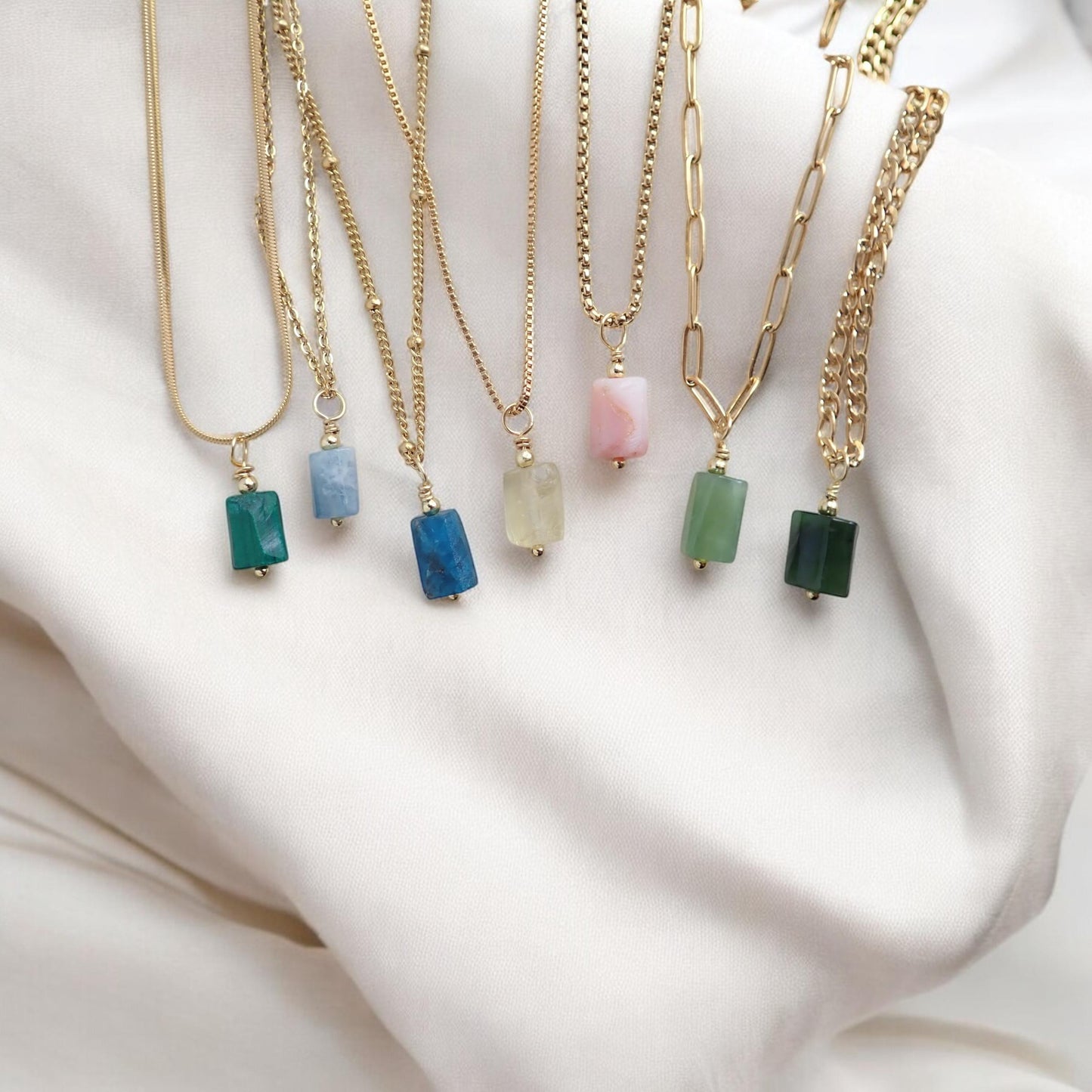 Dainty Gemstone Necklace • Natural Barrel Stone Pendant • 18K Gold Filled Chain Options • Minimalist Layering Necklace • Birthstone Gift for Her