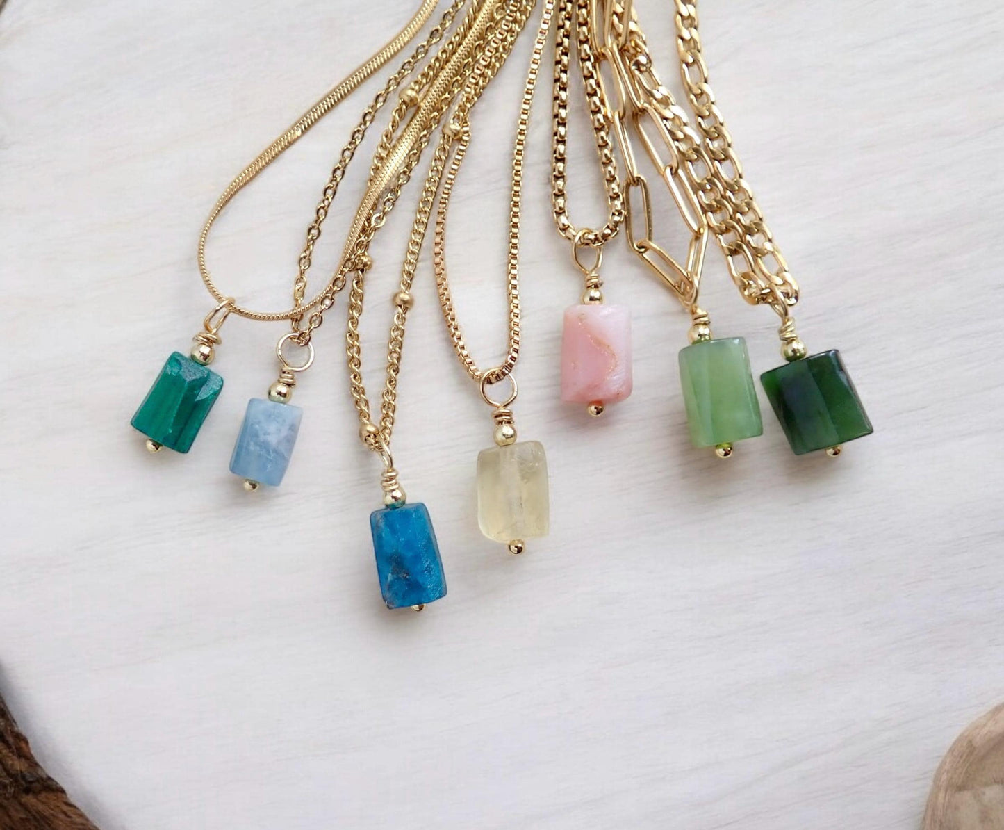 Dainty Gemstone Necklace • Natural Barrel Stone Pendant • 18K Gold Filled Chain Options • Minimalist Layering Necklace • Birthstone Gift for Her