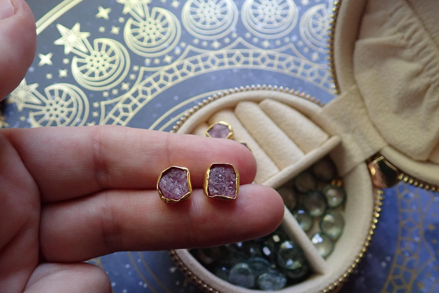 Raw Ruby Stud Earrings – Natural July Birthstone in Gold Setting-  14k Gold Vermeil Studs with Natural Gemstones