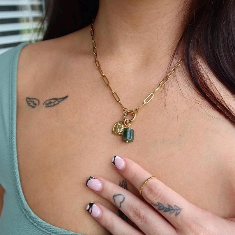 18K Gold Custom Charm Carabiner Necklace, Paperclip Add on Charm Keeper Necklace, Charm Holder Necklace, Personalized Charm Necklace Gift