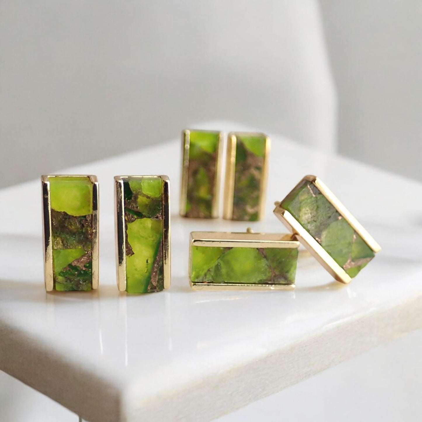 Mojave Stud Earrings • Peridot Earrings Gold • August Birthstone Gift • Green Gemstone Studs • Boho Colorful Jewelry • Gemstone Bar Earrings