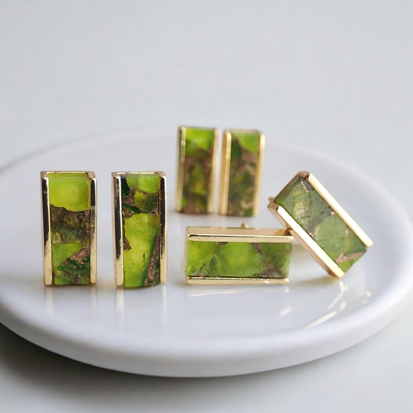 Mojave Stud Earrings • Peridot Earrings Gold • August Birthstone Gift • Green Gemstone Studs • Boho Colorful Jewelry • Gemstone Bar Earrings