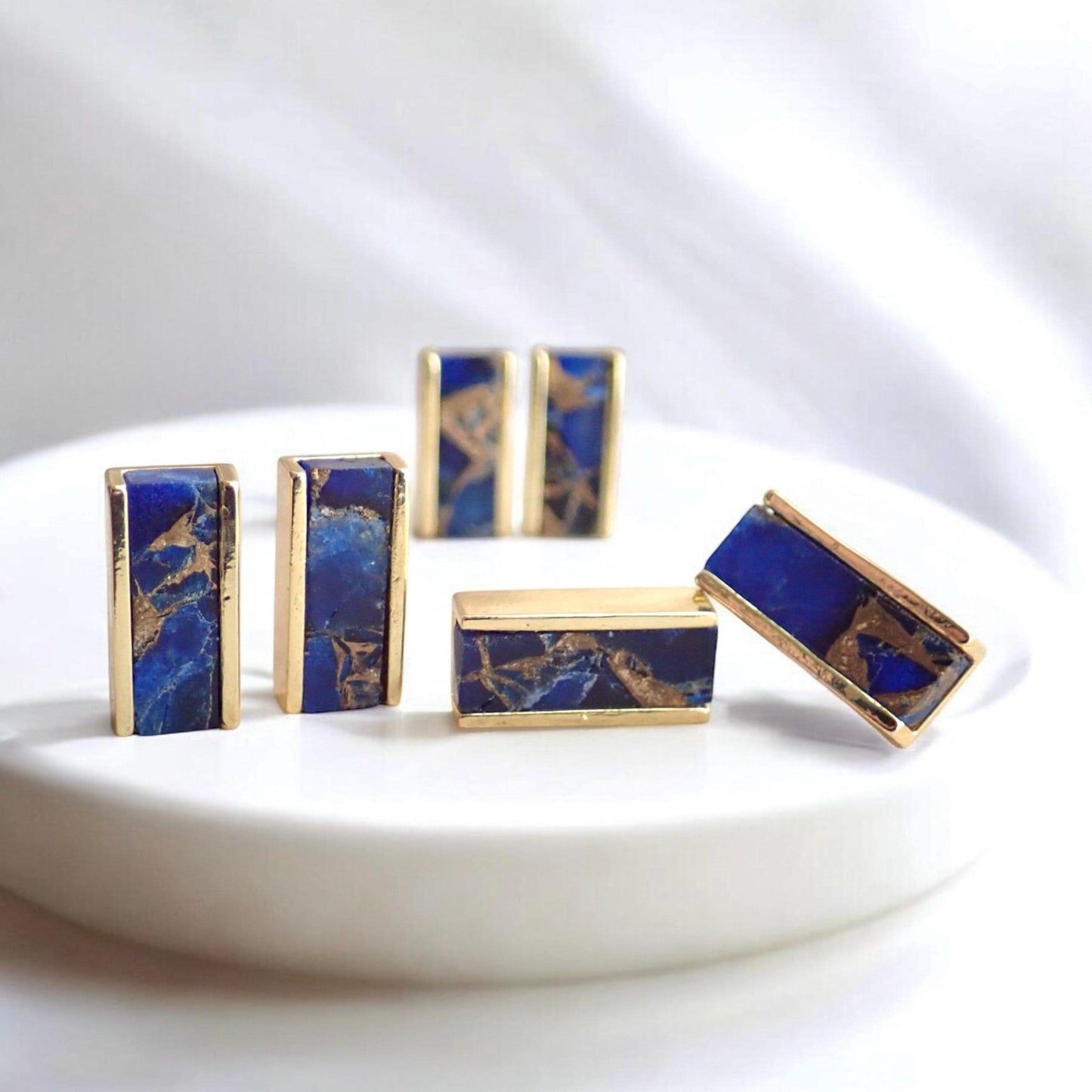 Sapphire Mojave Stud Earrings, Blue Jade Earrings ,September Birthstone, Blue Gemstone Studs, Sapphire Jewelry, Gemstone Bar Earrings Gold