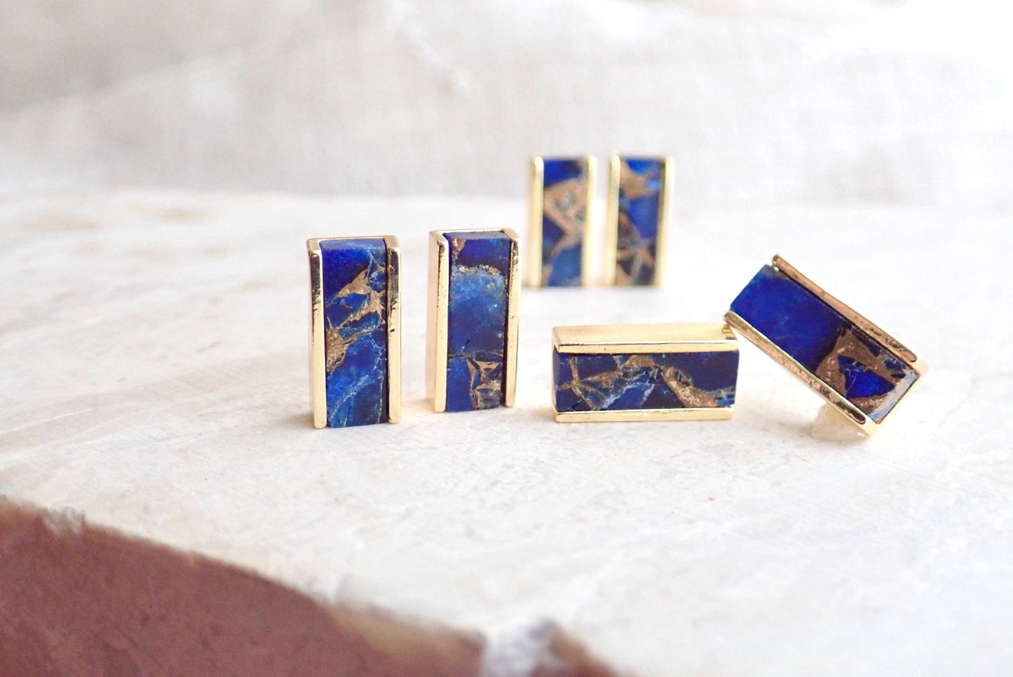 Sapphire Mojave Stud Earrings, Blue Jade Earrings ,September Birthstone, Blue Gemstone Studs, Sapphire Jewelry, Gemstone Bar Earrings Gold