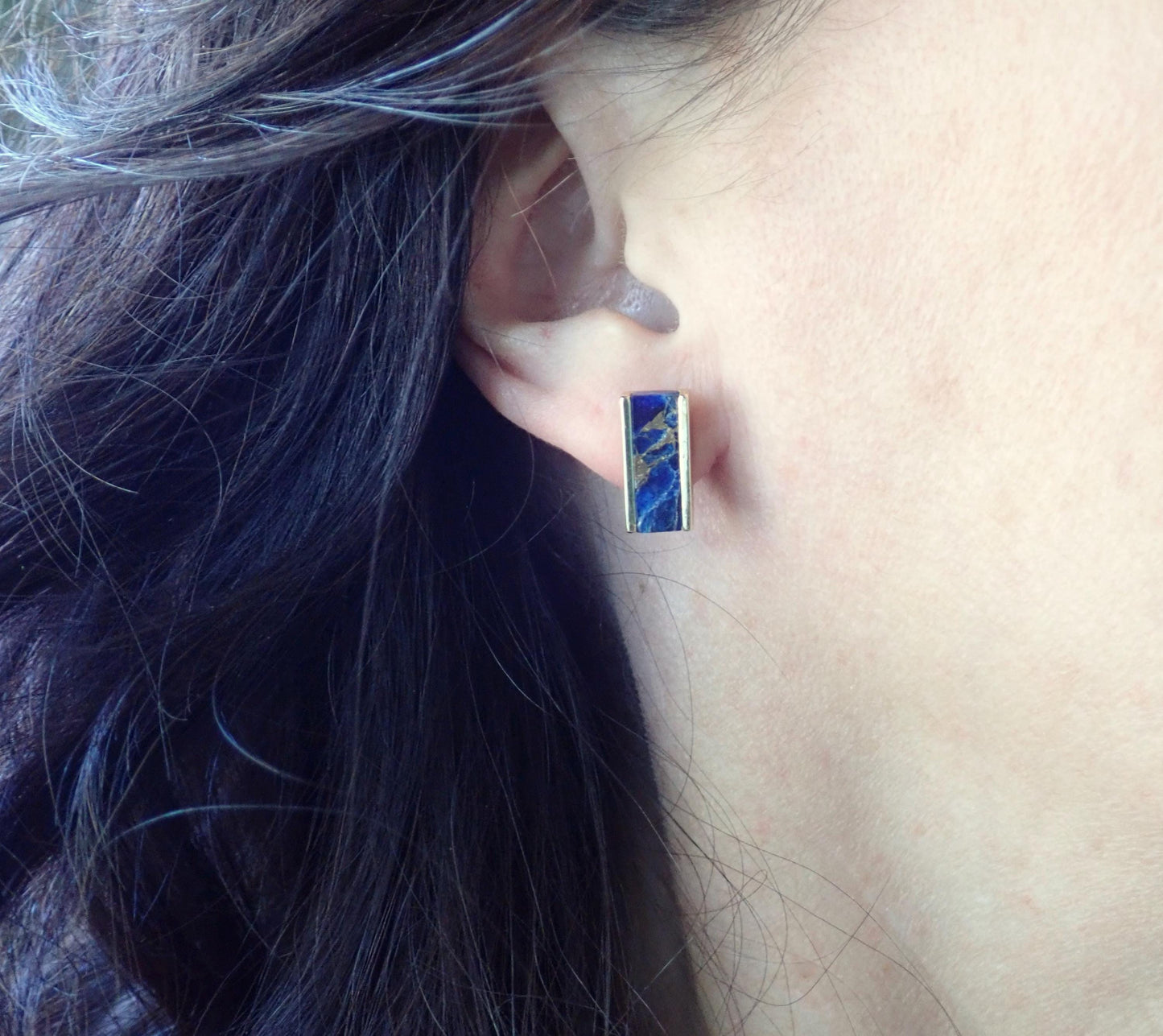 Sapphire Mojave Stud Earrings, Blue Jade Earrings ,September Birthstone, Blue Gemstone Studs, Sapphire Jewelry, Gemstone Bar Earrings Gold