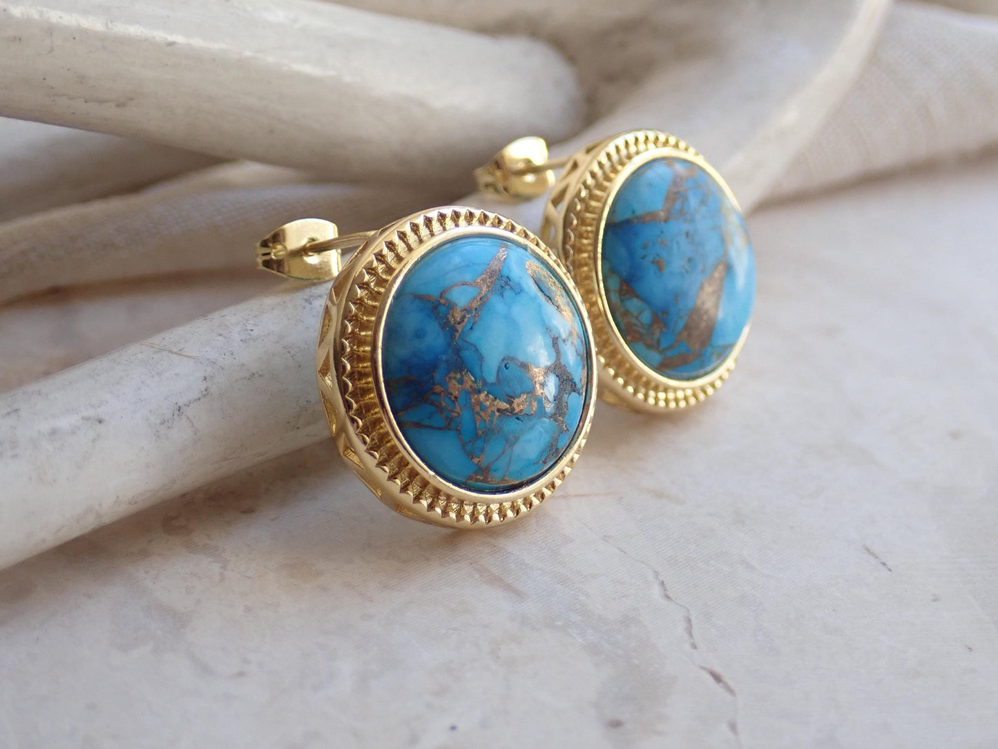 Mojave Turquoise Stud Earrings, Large Statement Studs, December Birthstone Gift, Stone Post Earrings, Boho Gemstone Jewelry, Gift for Her
