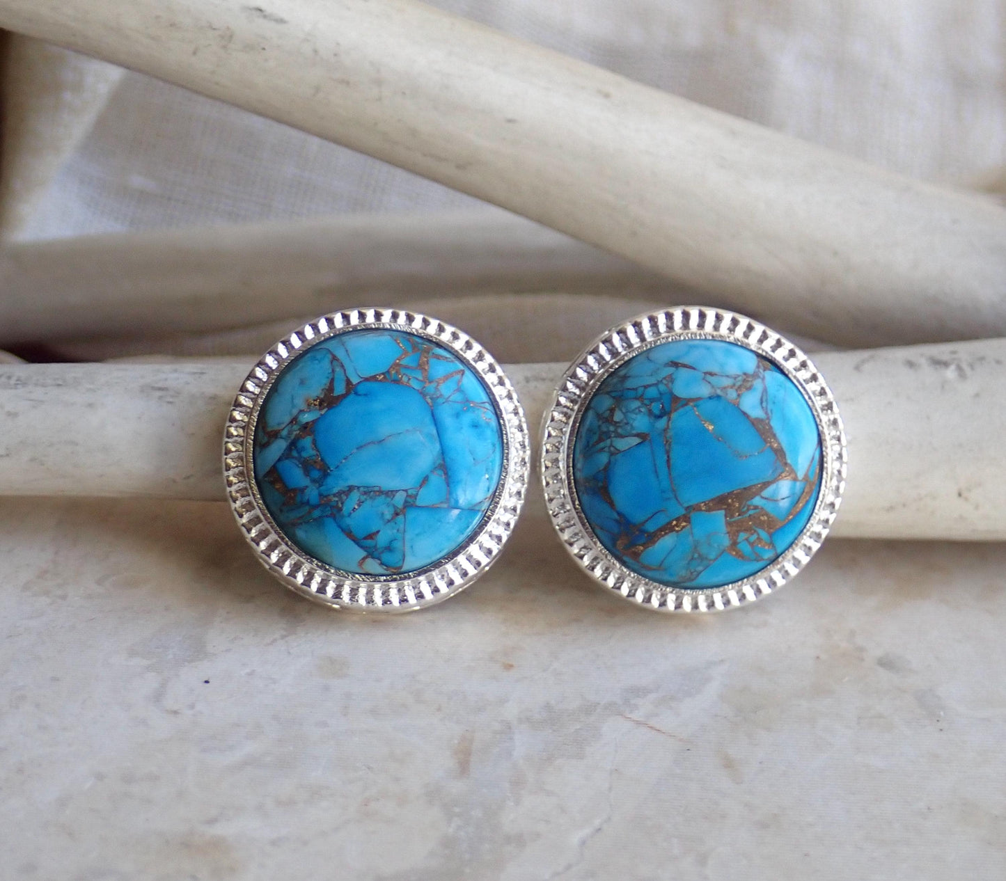 Mojave Turquoise Stud Earrings Silver, Large Statement Studs, December Birthstone Gift, Stone Post Earrings, Boho Gemstone Jewelry Gift