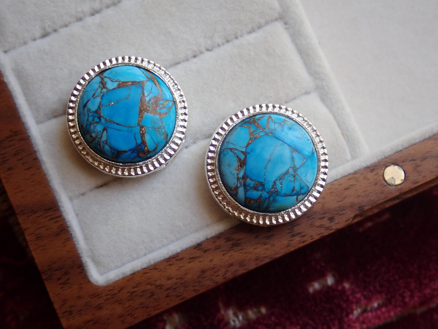 Mojave Turquoise Stud Earrings Silver, Large Statement Studs, December Birthstone Gift, Stone Post Earrings, Boho Gemstone Jewelry Gift