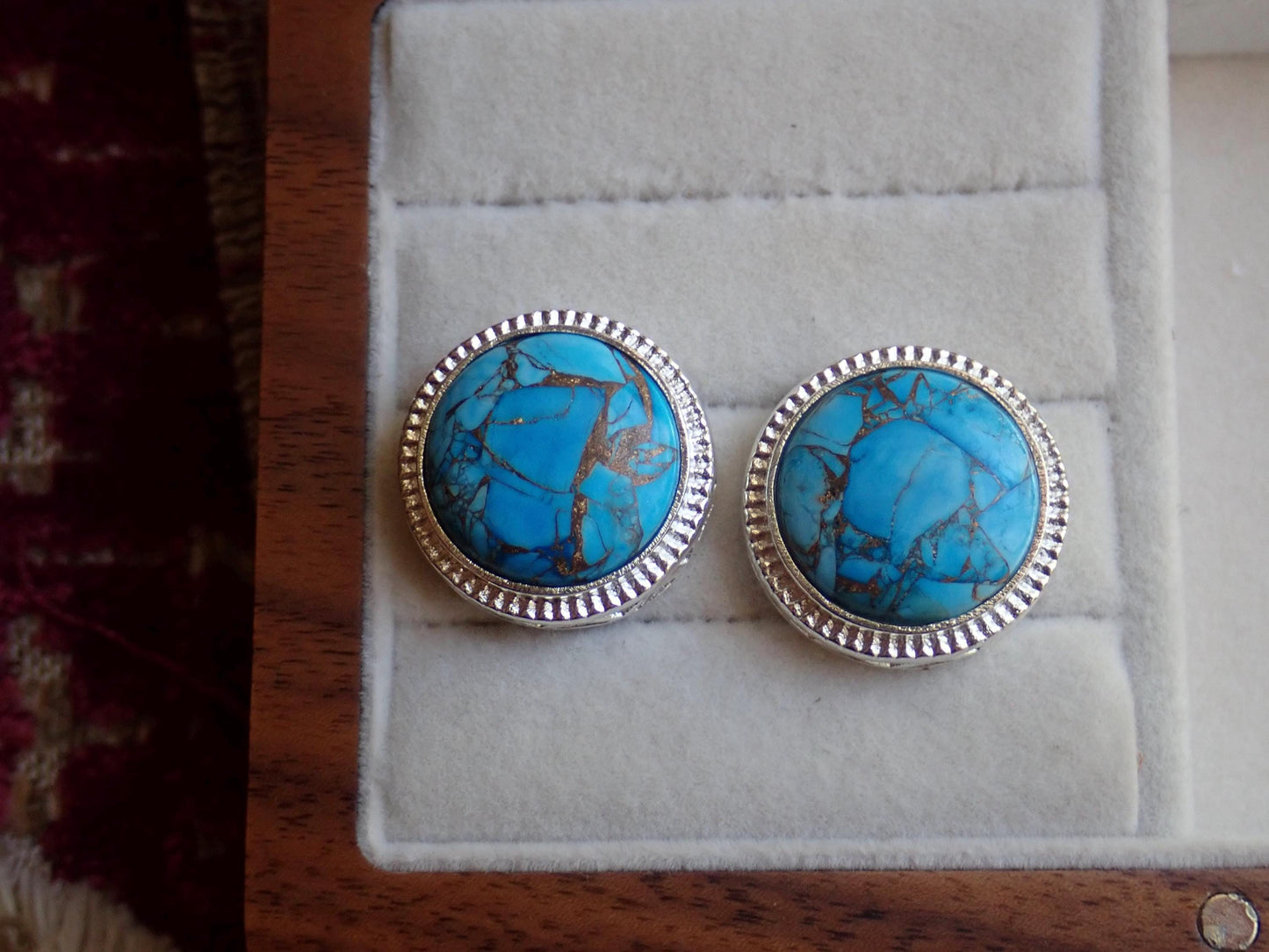 Mojave Turquoise Stud Earrings Silver, Large Statement Studs, December Birthstone Gift, Stone Post Earrings, Boho Gemstone Jewelry Gift