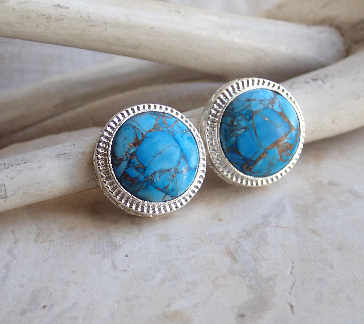 Mojave Turquoise Stud Earrings Silver, Large Statement Studs, December Birthstone Gift, Stone Post Earrings, Boho Gemstone Jewelry Gift