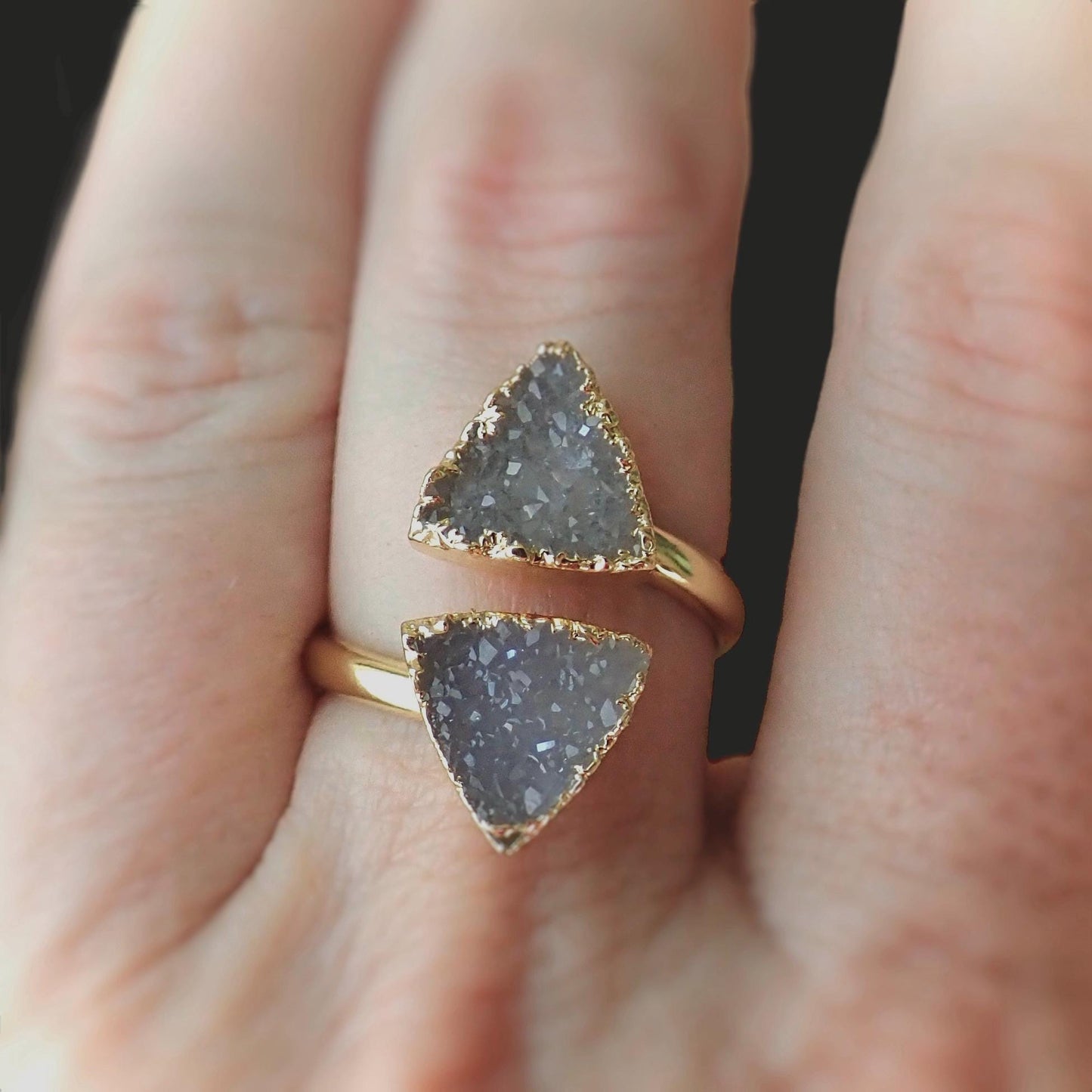Adjustable Gemstone Ring, Druzy Ring Gold, Wrap Around Ring, Spiral Gold Open Wrap Ring for Women, Band Gap Ring, Druzy Agate Jewelry Gift