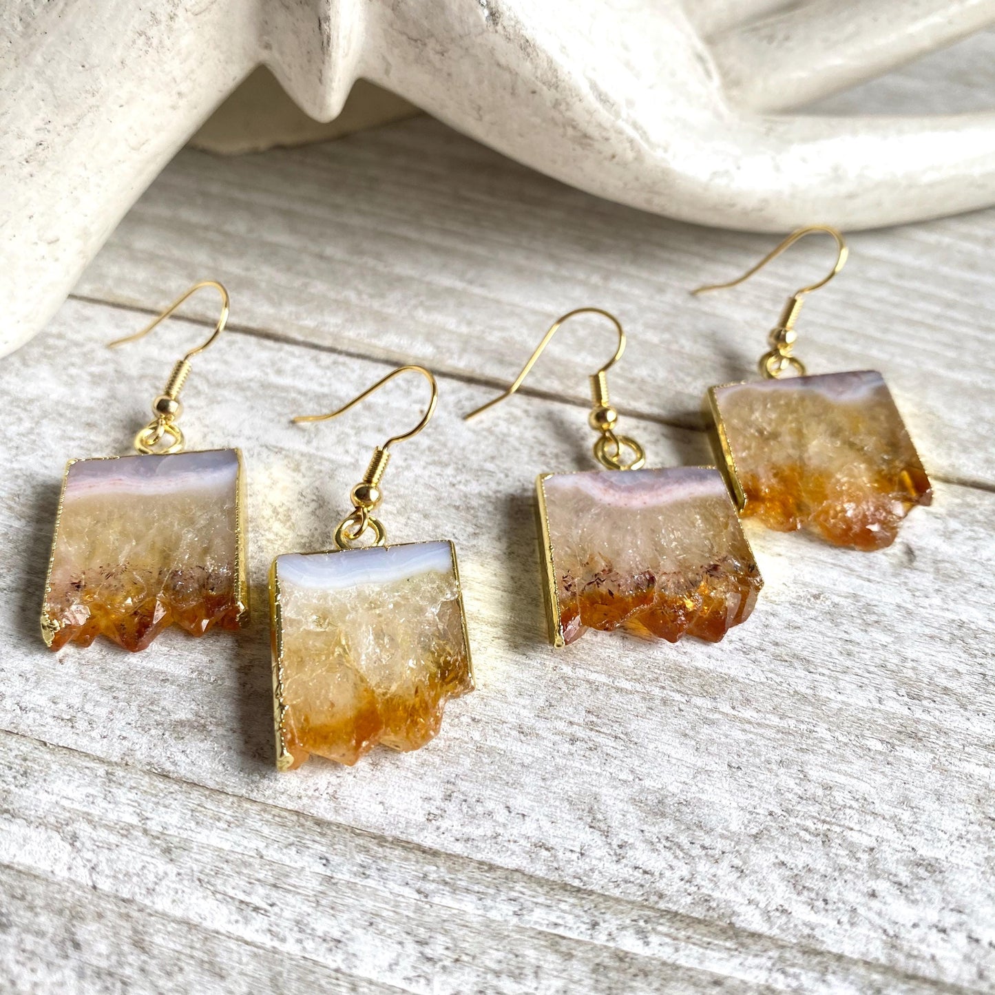 Citrine Slice Dangle Earrings -14K Gold Raw Gemstone Earrings, November Birthstone Jewelry, Boho Crystal Earrings