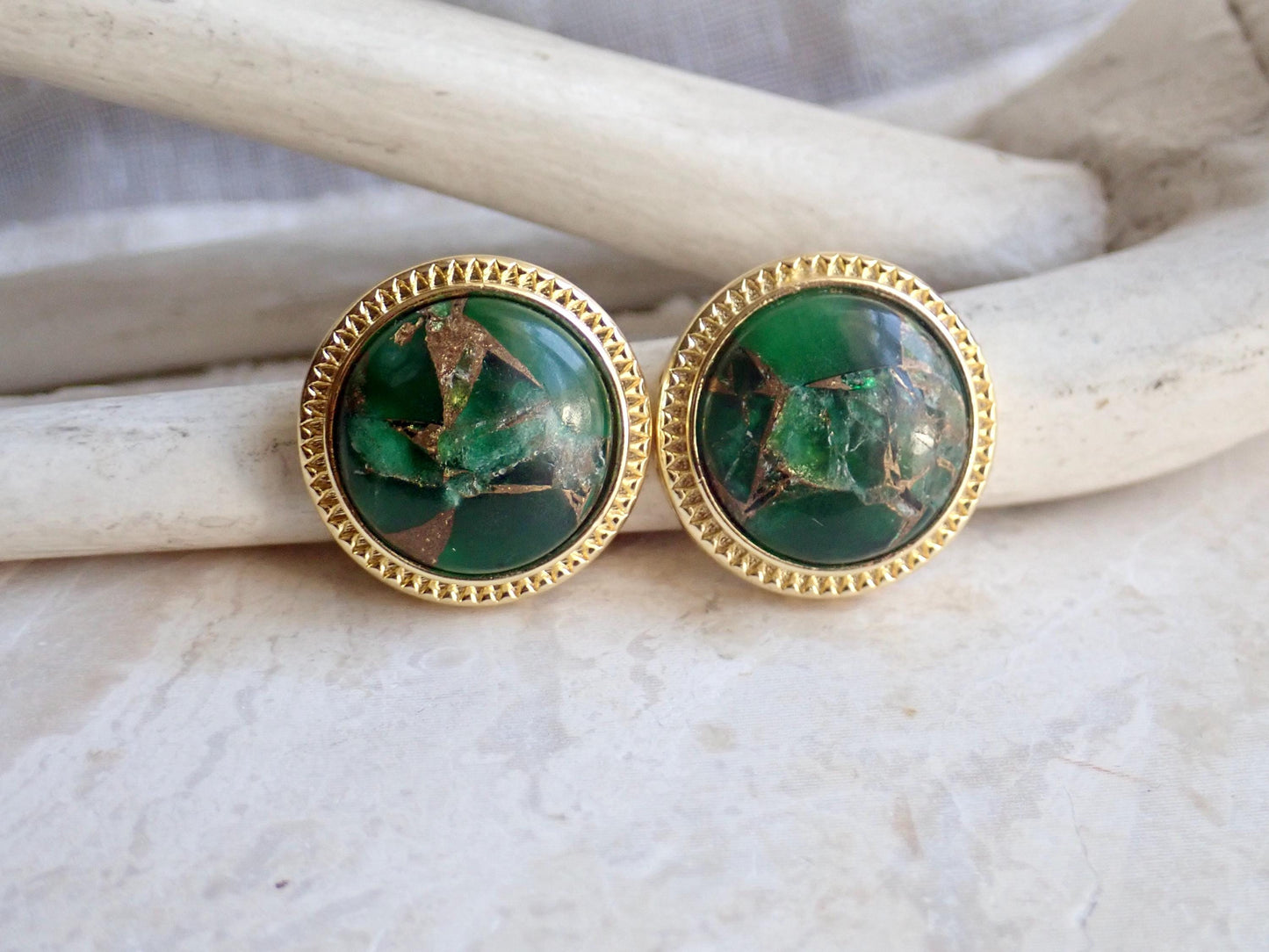 Large Emerald Stud Earrings, Mojave Gemstone Earrings, Statement Studs, May Birthstone Gift, Boho Gemstone Jewelry, Gift for Her