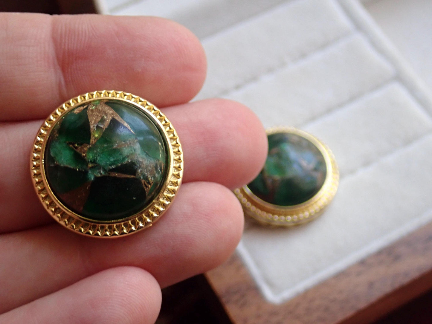 Large Emerald Stud Earrings, Mojave Gemstone Earrings, Statement Studs, May Birthstone Gift, Boho Gemstone Jewelry, Gift for Her