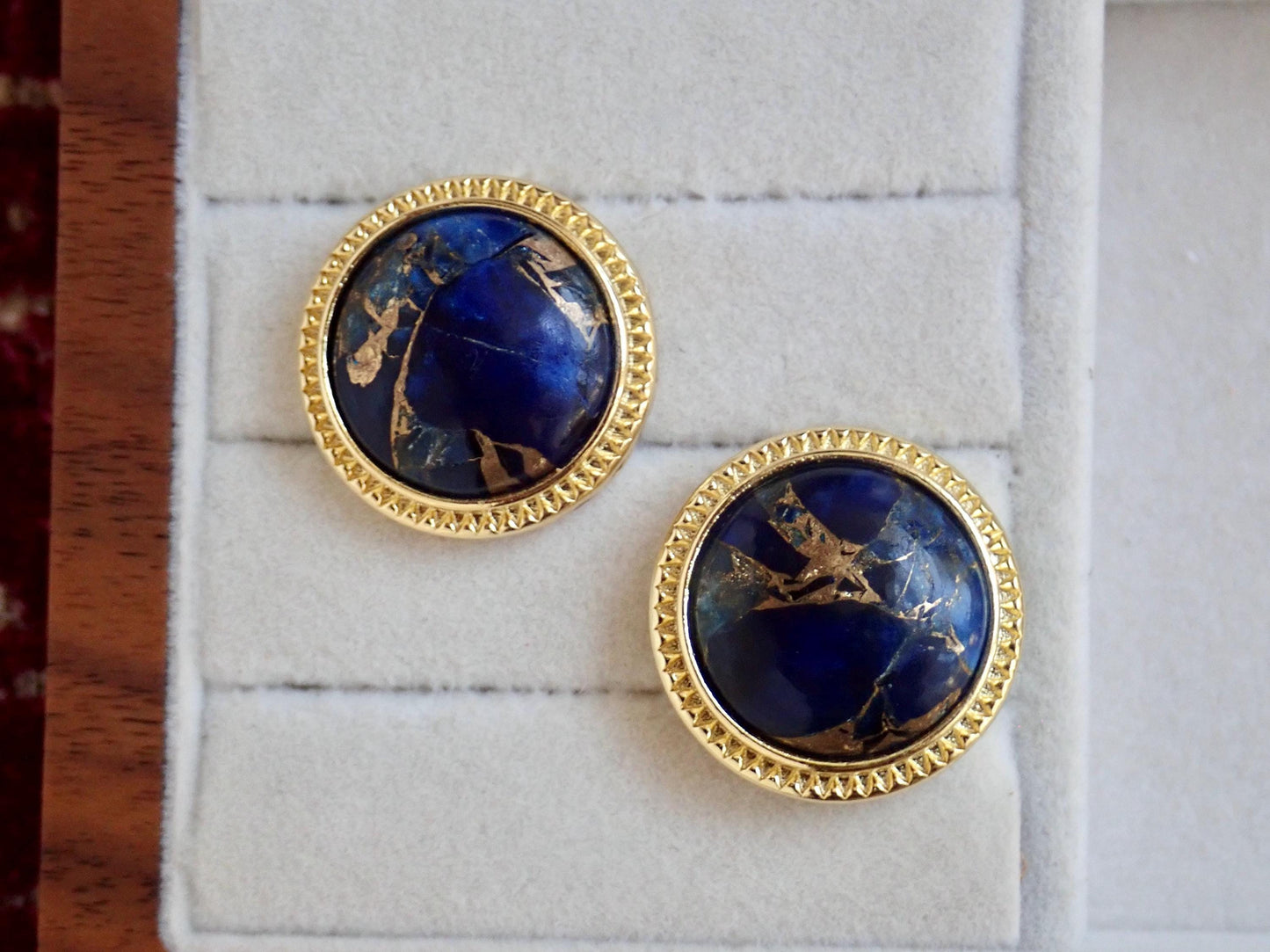 Large Lapis Lazuli Stud Earrings, Mojave Gemstone Earrings, Blue Statement Studs,, Boho Gemstone Jewelry, Gift for Her
