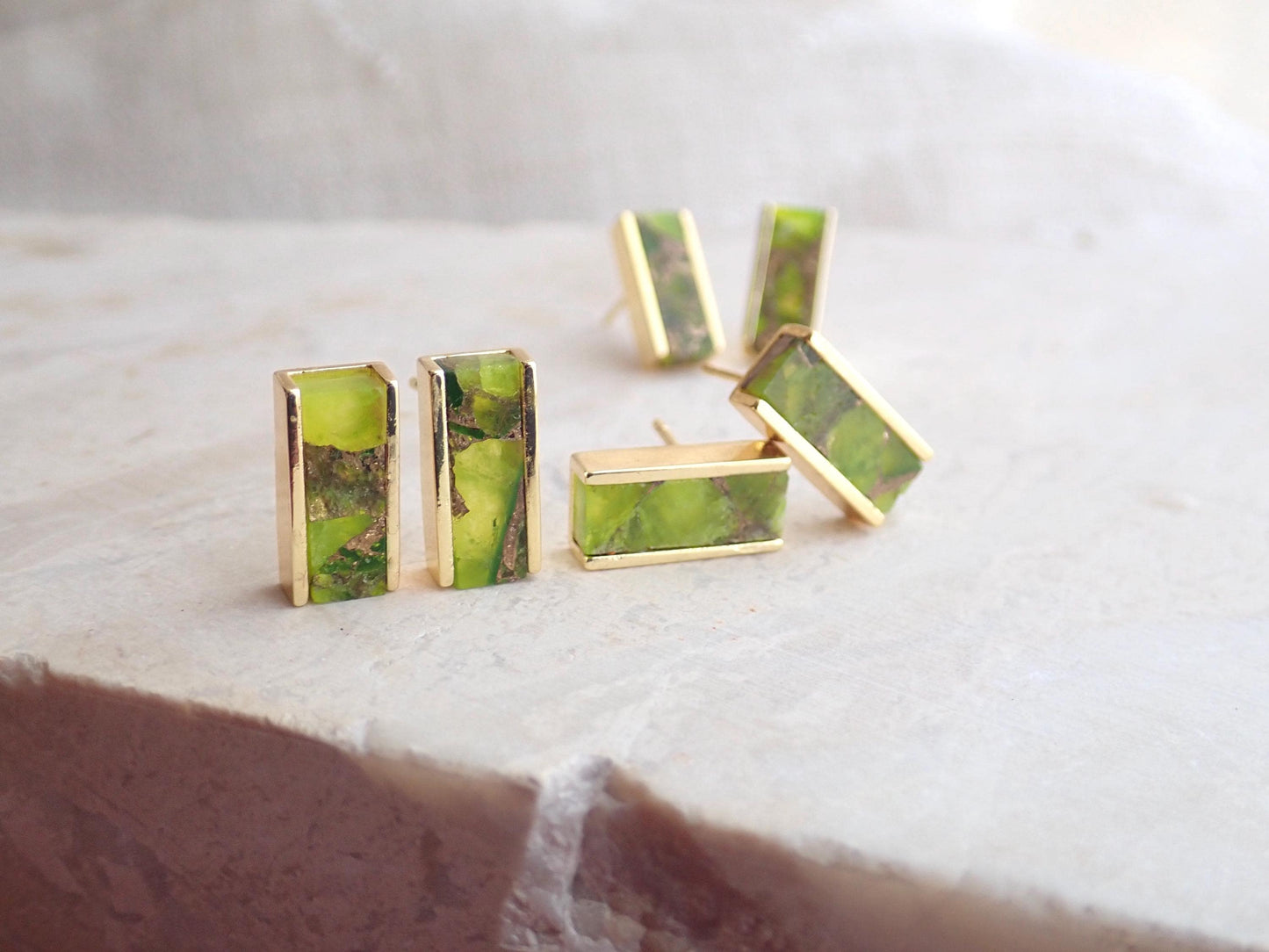 Mojave Stud Earrings • Peridot Earrings Gold • August Birthstone Gift • Green Gemstone Studs • Boho Colorful Jewelry • Gemstone Bar Earrings