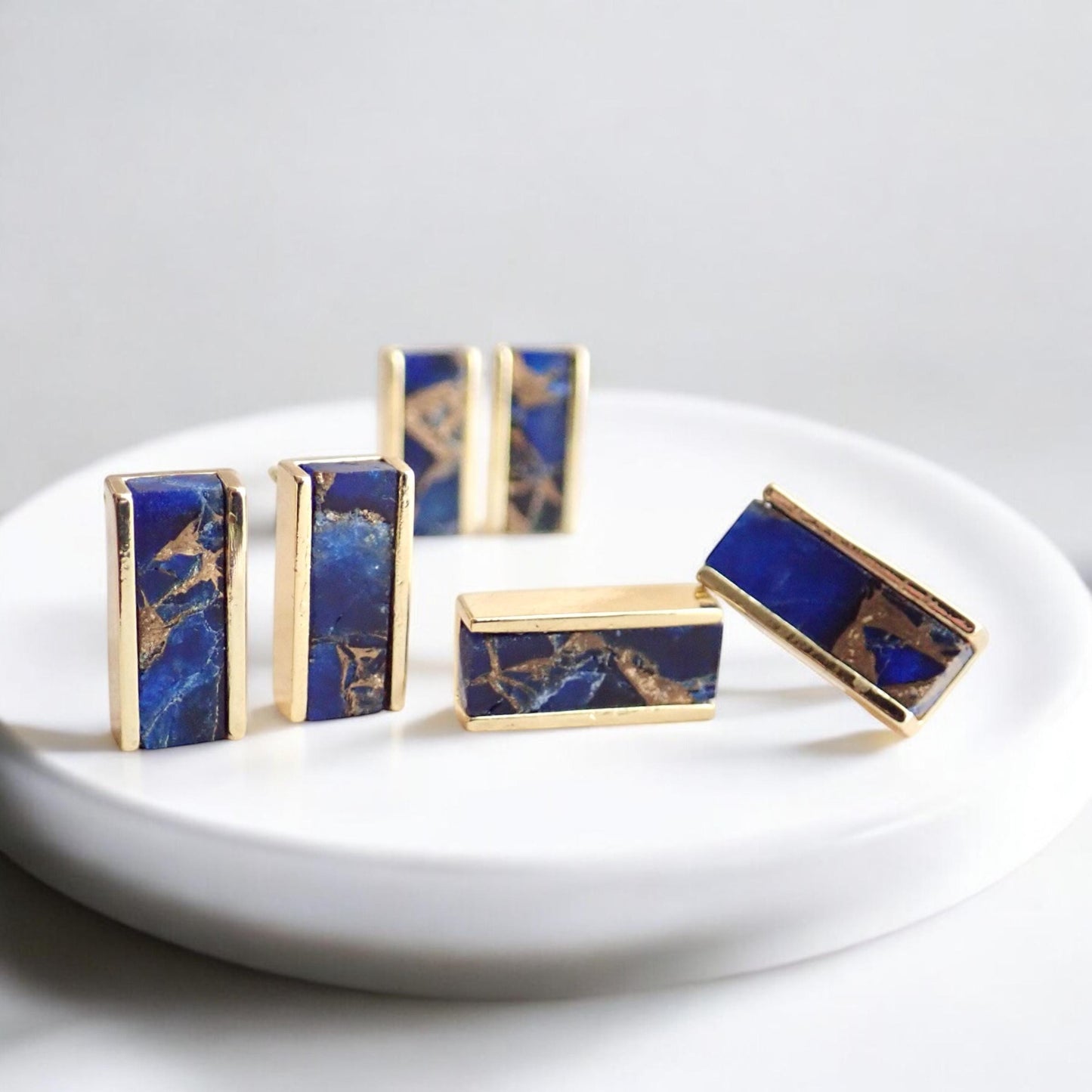 Sapphire Mojave Stud Earrings, Blue Jade Earrings ,September Birthstone, Blue Gemstone Studs, Sapphire Jewelry, Gemstone Bar Earrings Gold