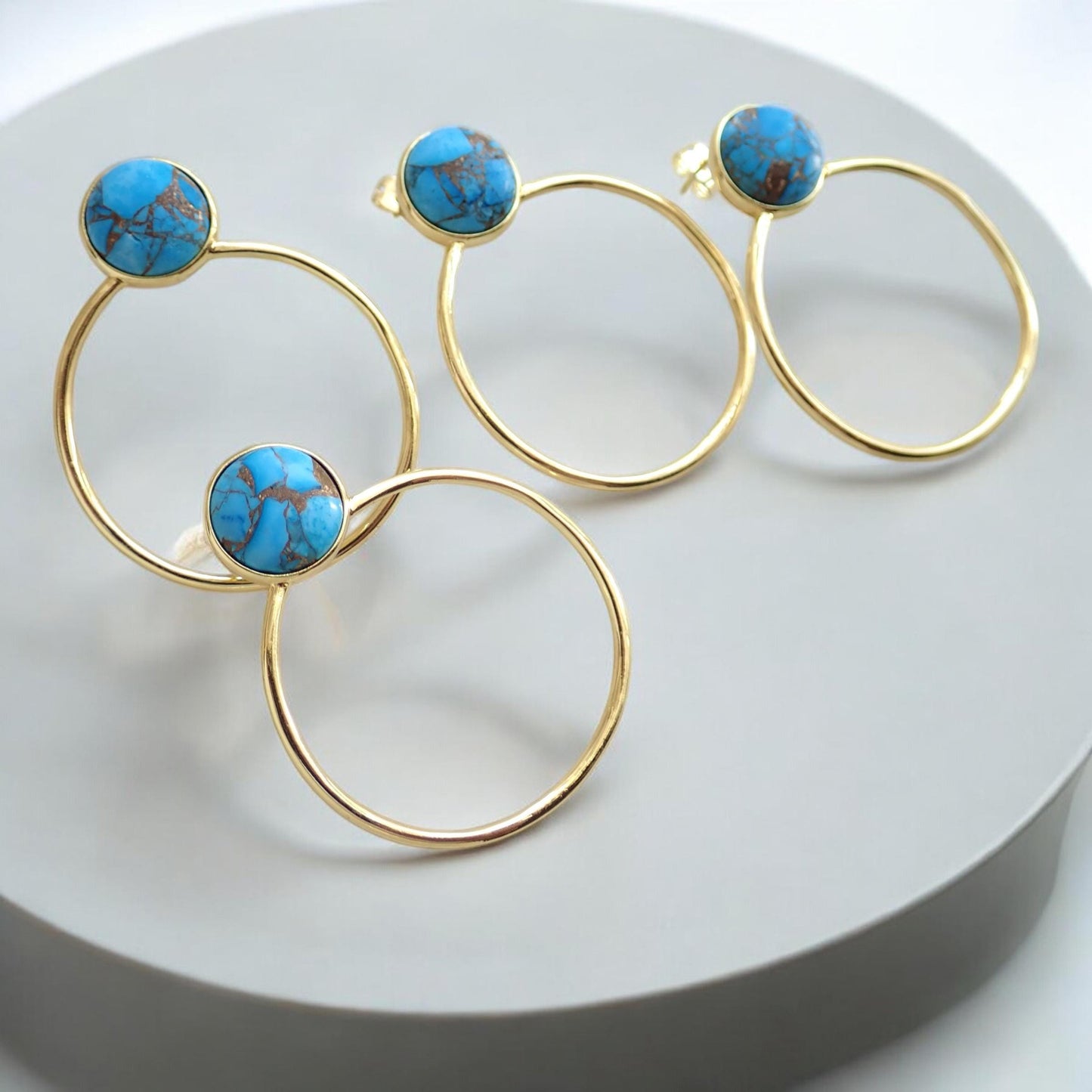 Turquoise Hoop Earrings, Mojave Turquoise Earrings Gold, December Birthstone Gift, Gemstone Hoops, Boho Gemstone Jewelry, Medium Gold Hoops