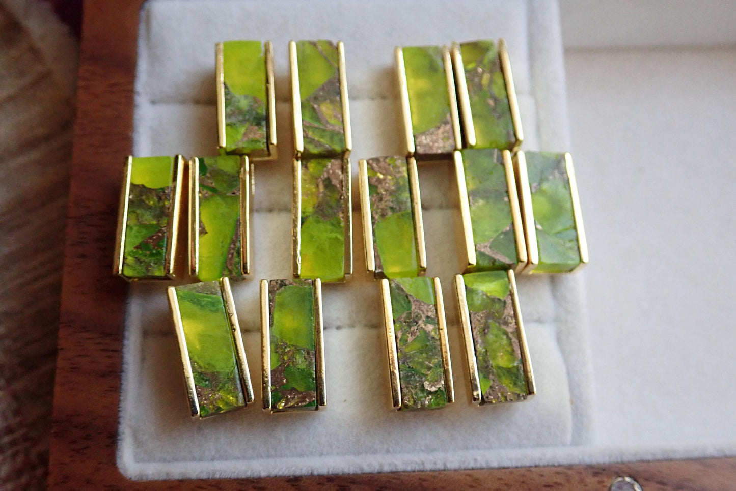 Mojave Stud Earrings • Peridot Earrings Gold • August Birthstone Gift • Green Gemstone Studs • Boho Colorful Jewelry • Gemstone Bar Earrings