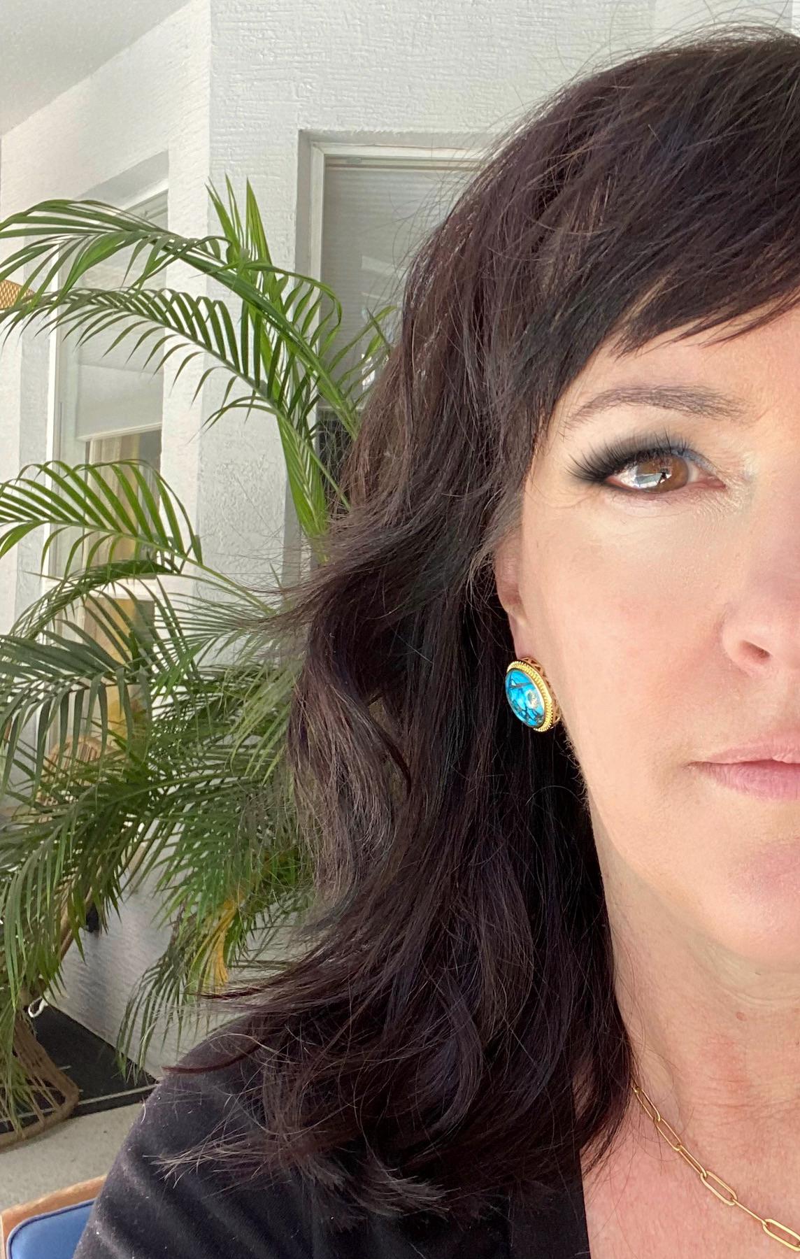 Mojave Turquoise Stud Earrings Silver, Large Statement Studs, December Birthstone Gift, Stone Post Earrings, Boho Gemstone Jewelry Gift