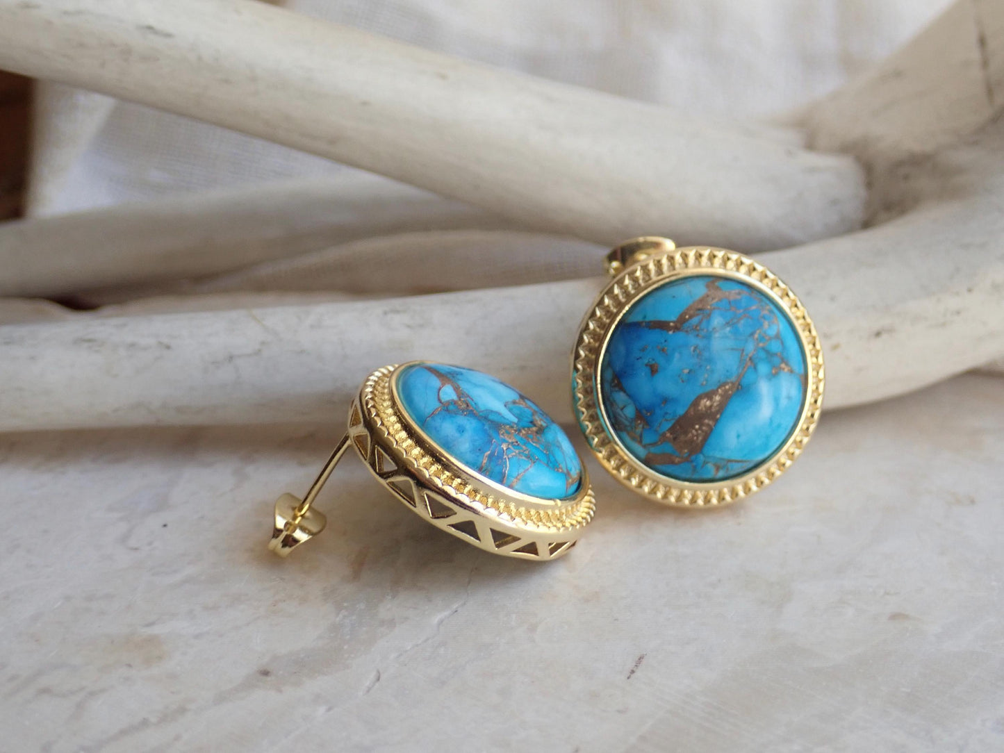 Mojave Turquoise Stud Earrings, Large Statement Studs, December Birthstone Gift, Stone Post Earrings, Boho Gemstone Jewelry, Gift for Her