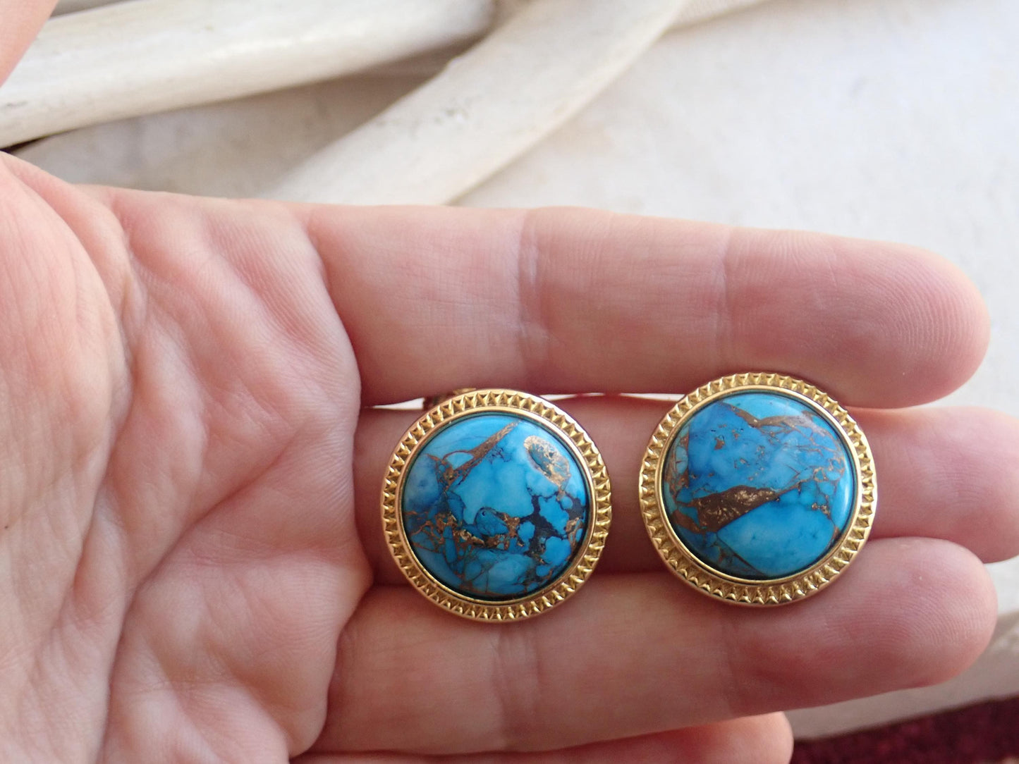 Mojave Turquoise Stud Earrings Silver, Large Statement Studs, December Birthstone Gift, Stone Post Earrings, Boho Gemstone Jewelry Gift