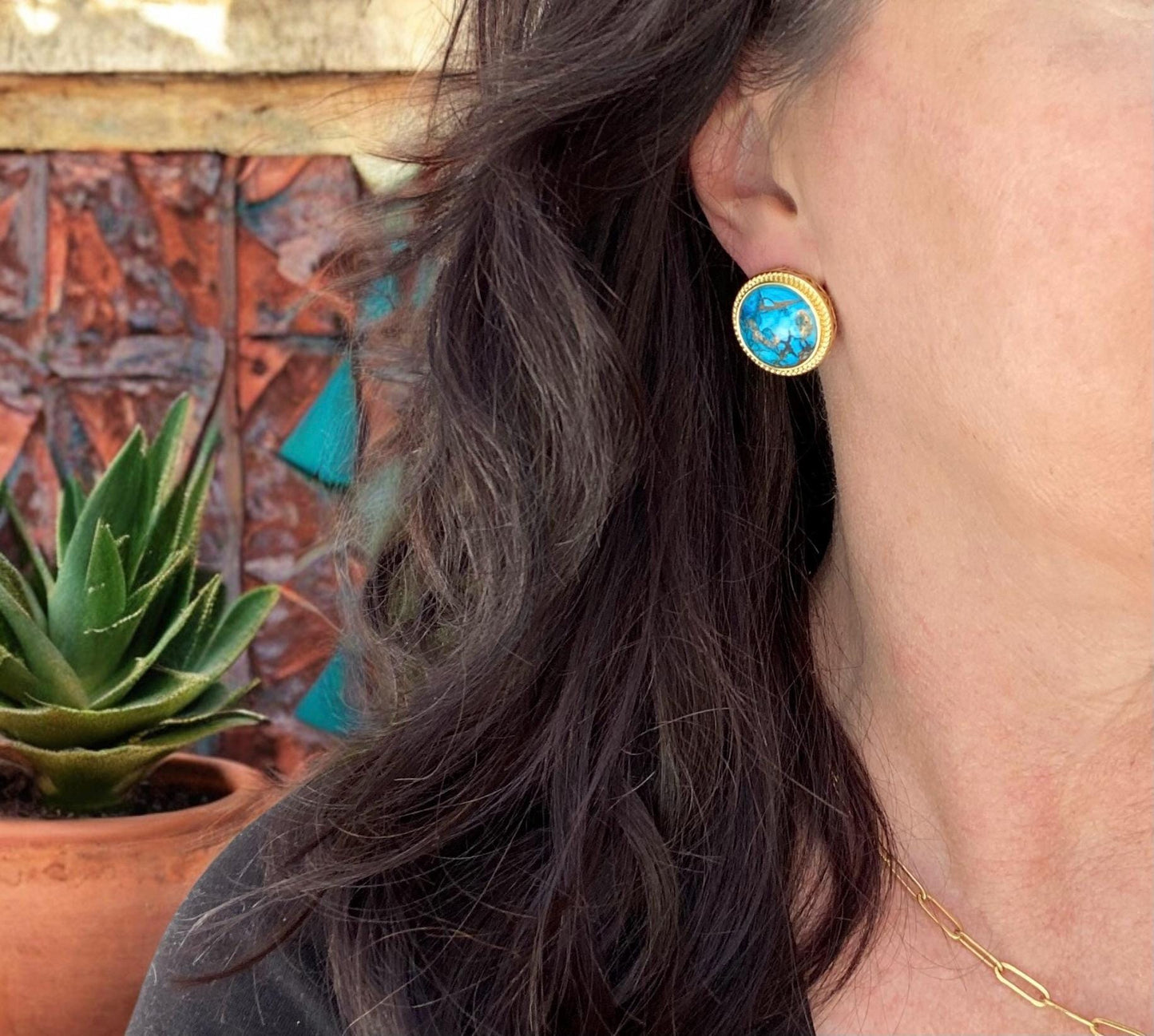 Mojave Turquoise Stud Earrings Silver, Large Statement Studs, December Birthstone Gift, Stone Post Earrings, Boho Gemstone Jewelry Gift