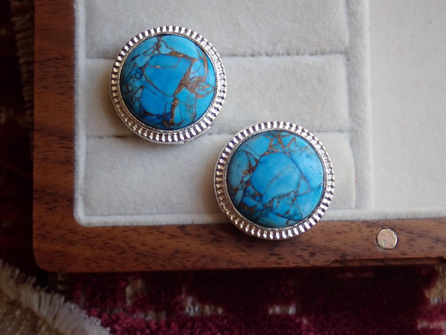 Mojave Turquoise Stud Earrings Silver, Large Statement Studs, December Birthstone Gift, Stone Post Earrings, Boho Gemstone Jewelry Gift