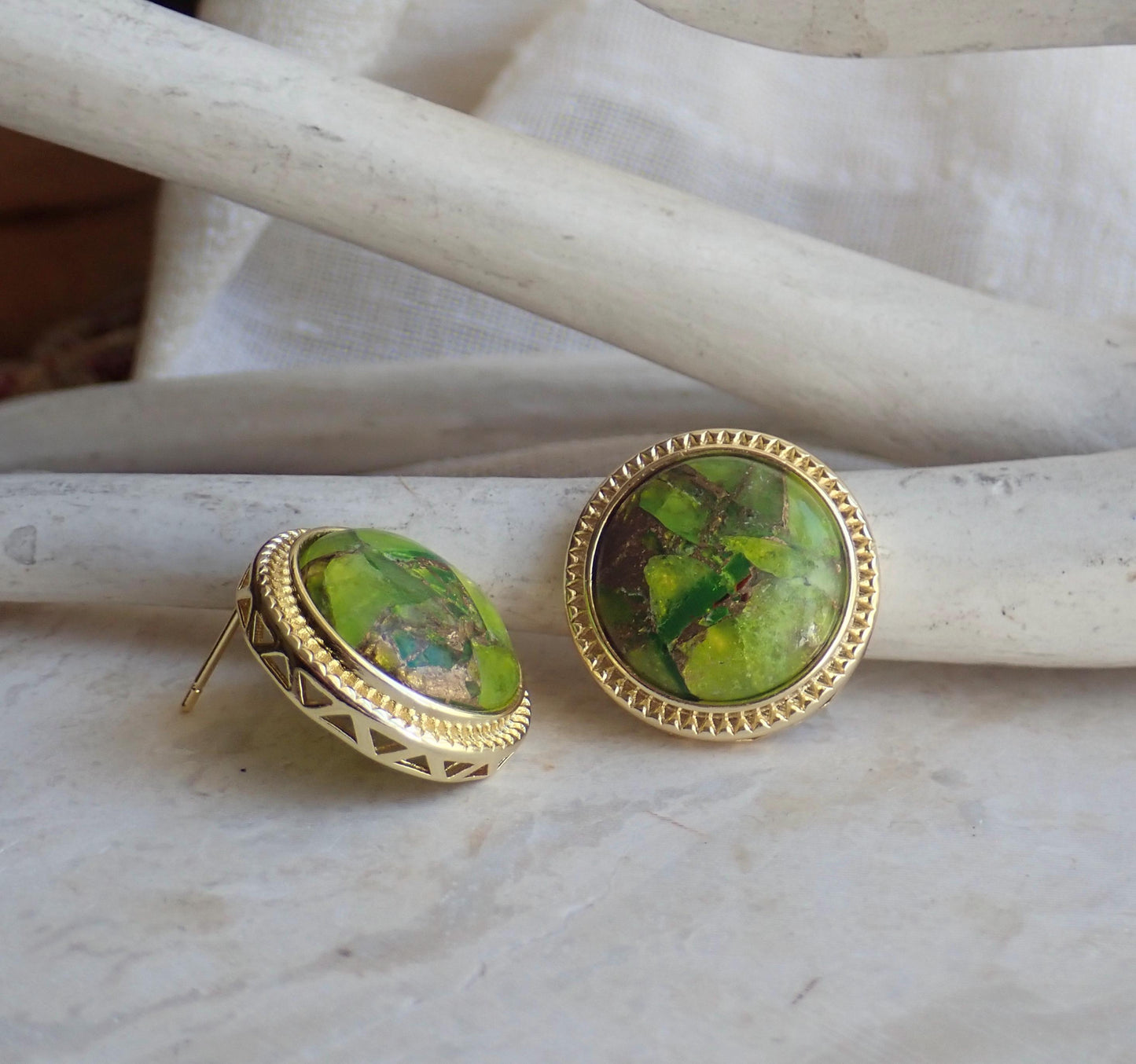 Large Peridot Stud Earrings, Mojave Gemstone Earrings, Statement Studs, August Birthstone Gift, Boho Gemstone Jewelry, Gift for Her