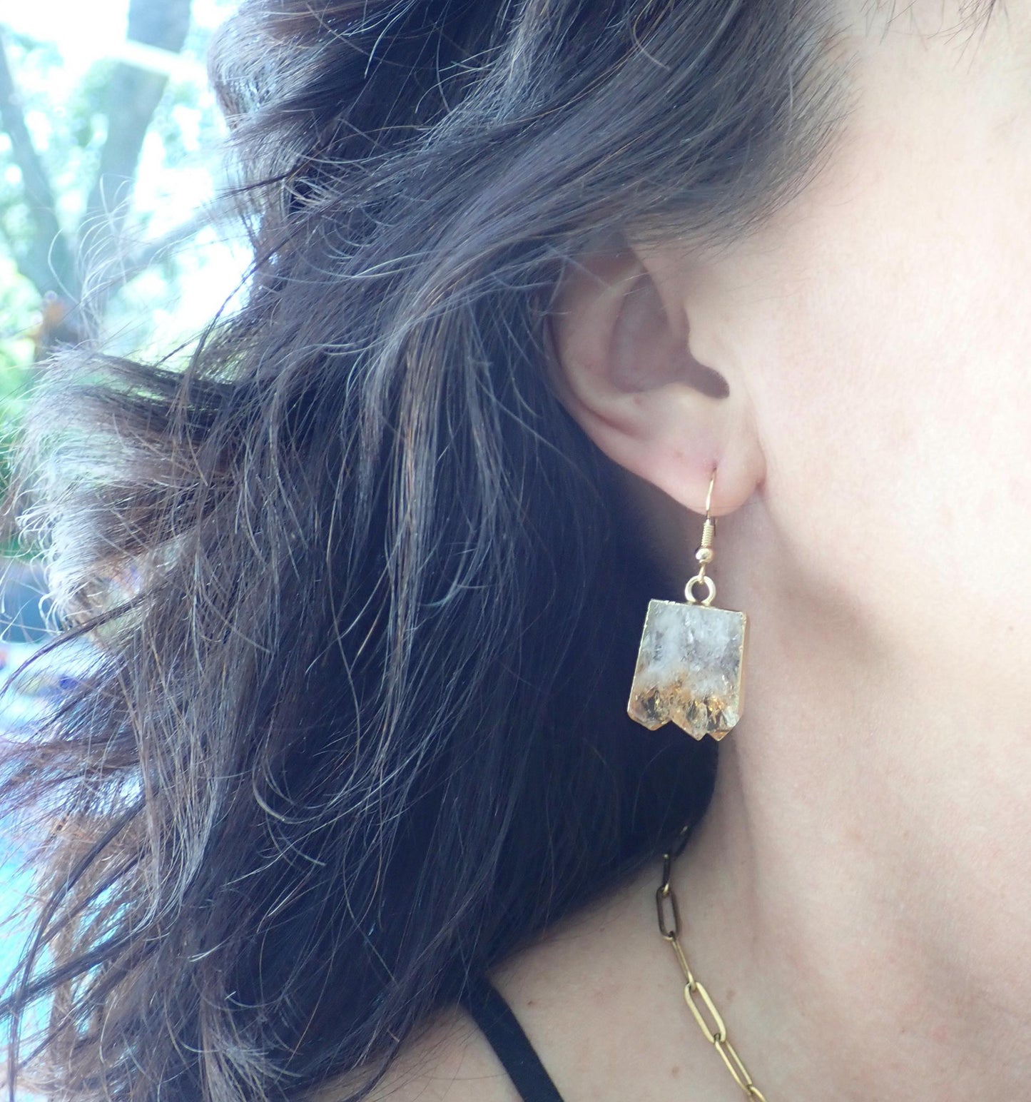 Citrine Slice Dangle Earrings -14K Gold Raw Gemstone Earrings, November Birthstone Jewelry, Boho Crystal Earrings