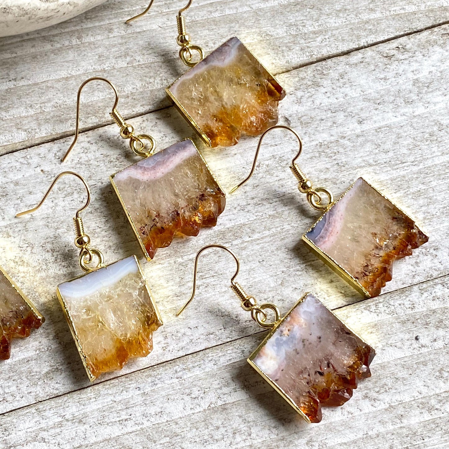 Citrine Slice Dangle Earrings -14K Gold Raw Gemstone Earrings, November Birthstone Jewelry, Boho Crystal Earrings