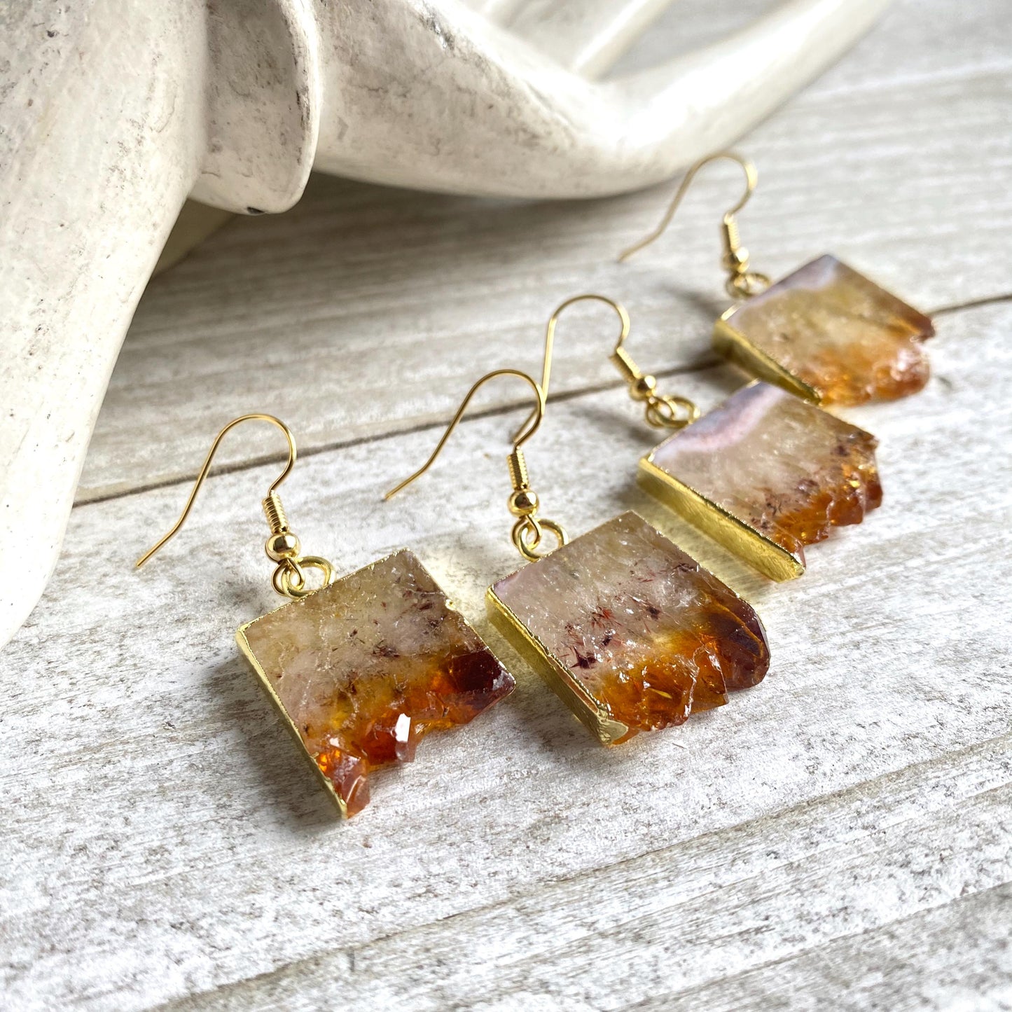 Citrine Slice Dangle Earrings -14K Gold Raw Gemstone Earrings, November Birthstone Jewelry, Boho Crystal Earrings