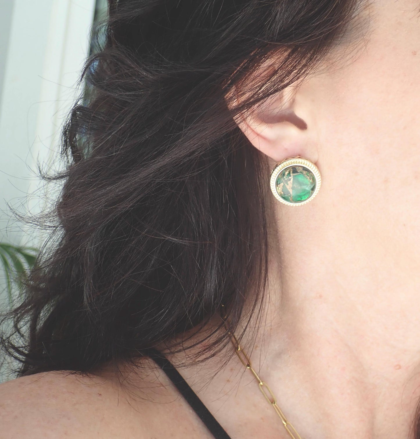 Large Emerald Stud Earrings, Mojave Gemstone Earrings, Statement Studs, May Birthstone Gift, Boho Gemstone Jewelry, Gift for Her