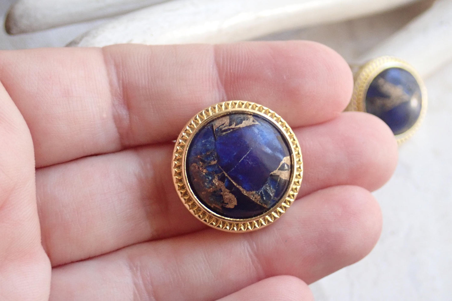 Large Lapis Lazuli Stud Earrings, Mojave Gemstone Earrings, Blue Statement Studs,, Boho Gemstone Jewelry, Gift for Her